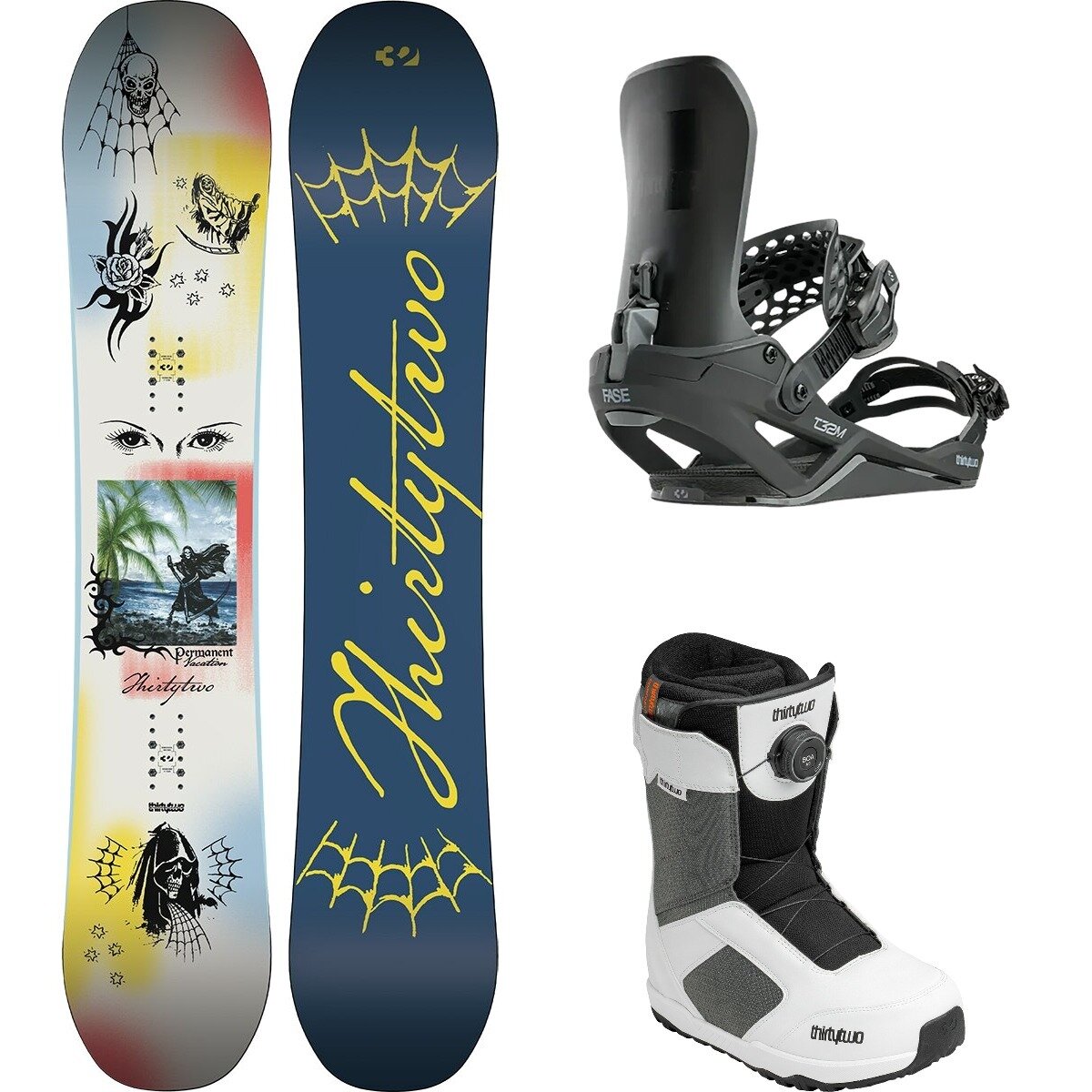 Image of ThirtyTwo Permanent Vacation w/ Shifty BOA + T32M FASE Snowboard Pkg Wht/Blk/Wht/Gry/Blk, 161cm/L/8.0