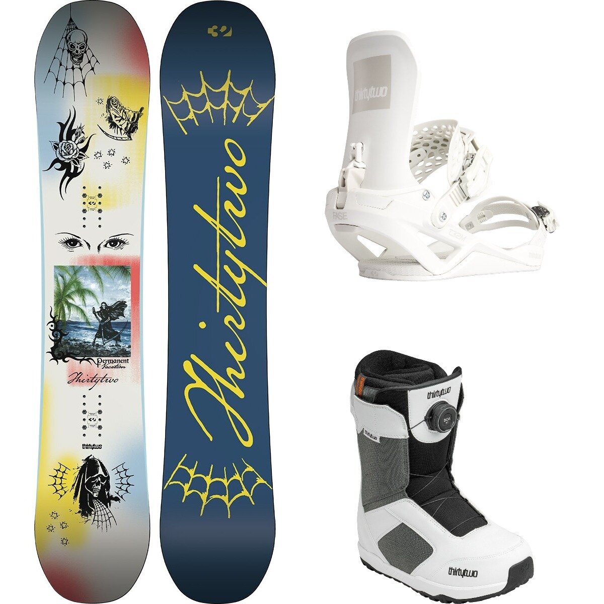 Image of ThirtyTwo Permanent Vacation w/ Shifty BOA + T32M FASE Snowboard Pkg Wht/Bone/Wht/Gry/Blk, 161cm/M/8.5