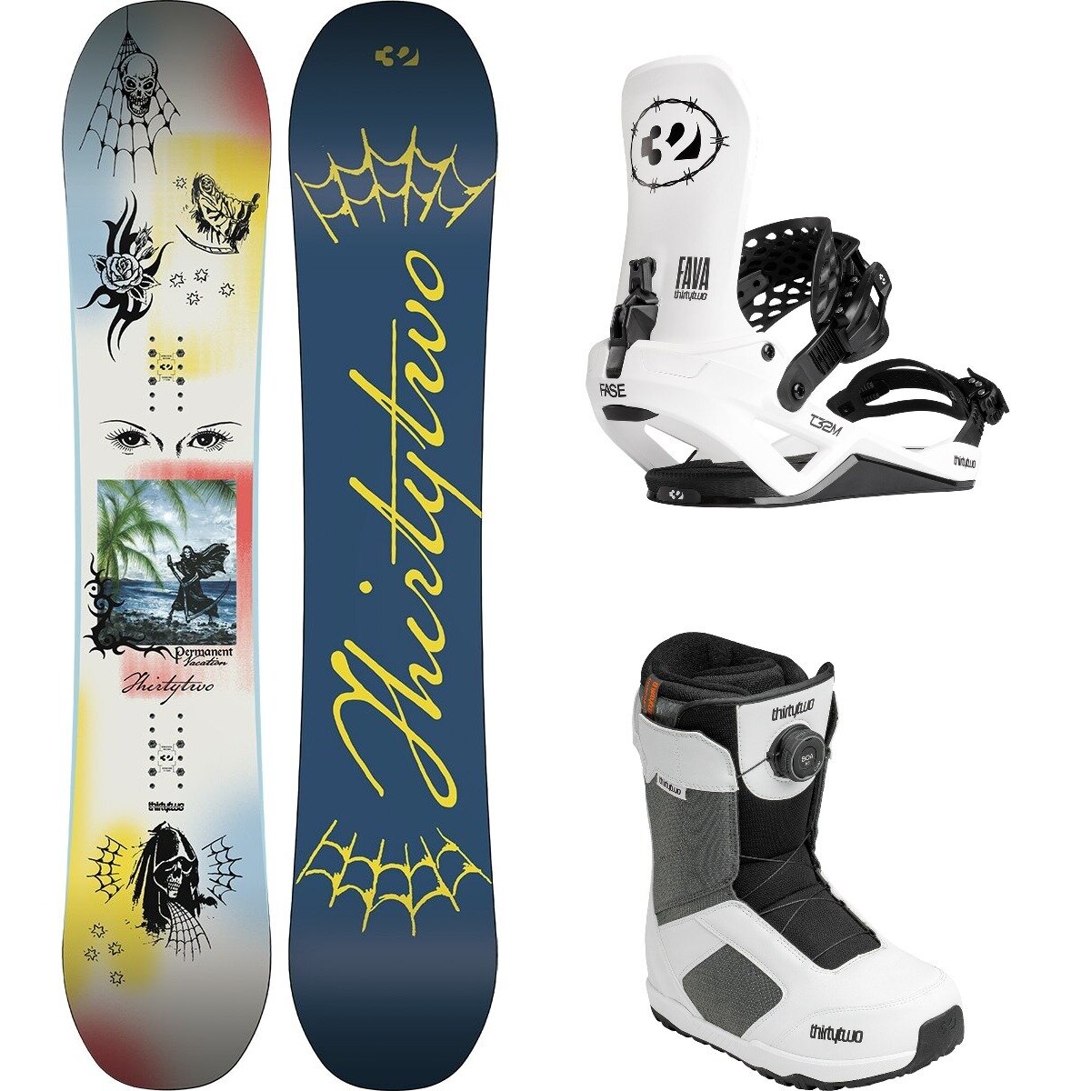 Image of ThirtyTwo Permanent Vacation w/ Shifty BOA + T32M FASE Snowboard Pkg Wht/FavaWht/Wht/Gry/Blk, 161cm/M/8.0