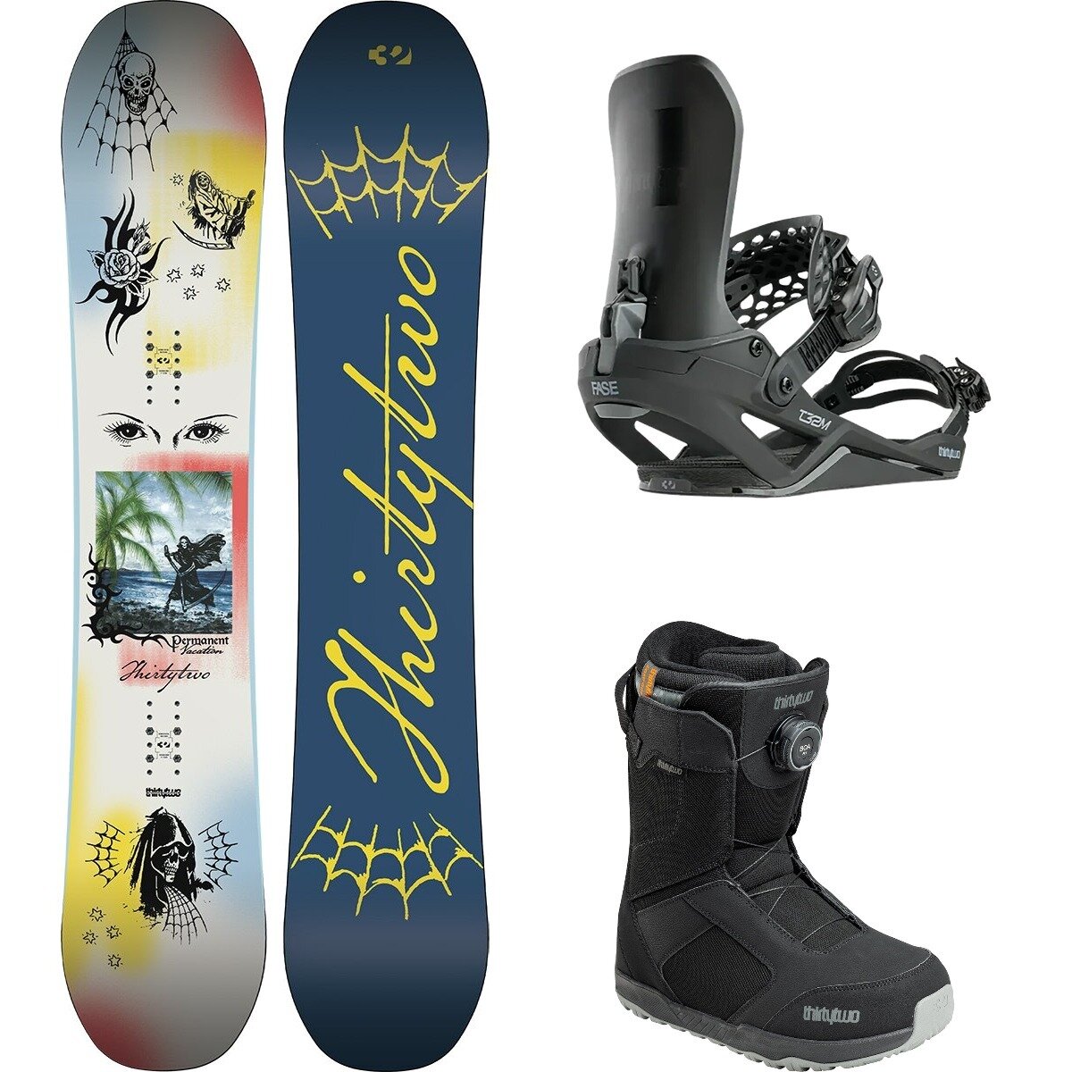 Image of ThirtyTwo Permanent Vacation w/ Shifty BOA + T32M FASE Snowboard Pkg Wht/Blk/Blk, 161cm/L/10.5
