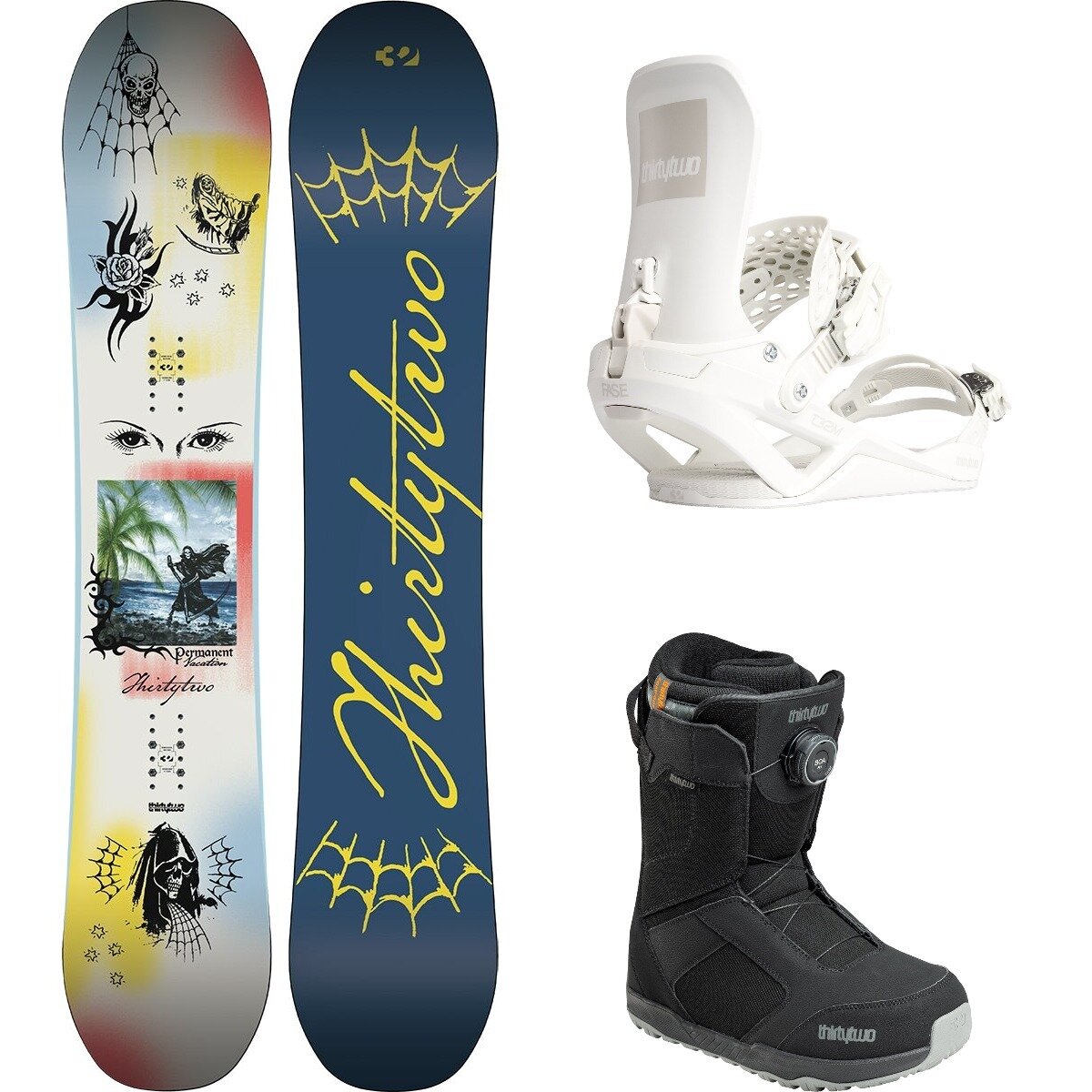 Image of ThirtyTwo Permanent Vacation w/ Shifty BOA + T32M FASE Snowboard Pkg Wht/Bone/Blk, 161cm/L/12.0