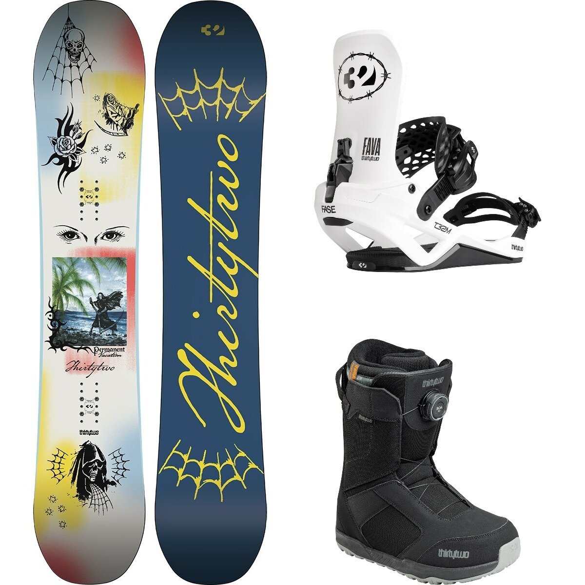 Image of ThirtyTwo Permanent Vacation w/ Shifty BOA + T32M FASE Snowboard Pkg Wht/FavaWht/Blk, 161cm/S/8.0