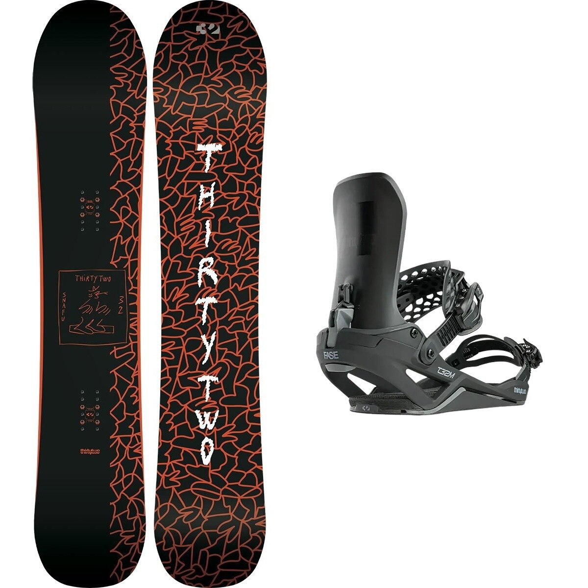 Image of ThirtyTwo SNAFU w/ T32M FASE Snowboard Bundle Black,Black, 164cm wide,S