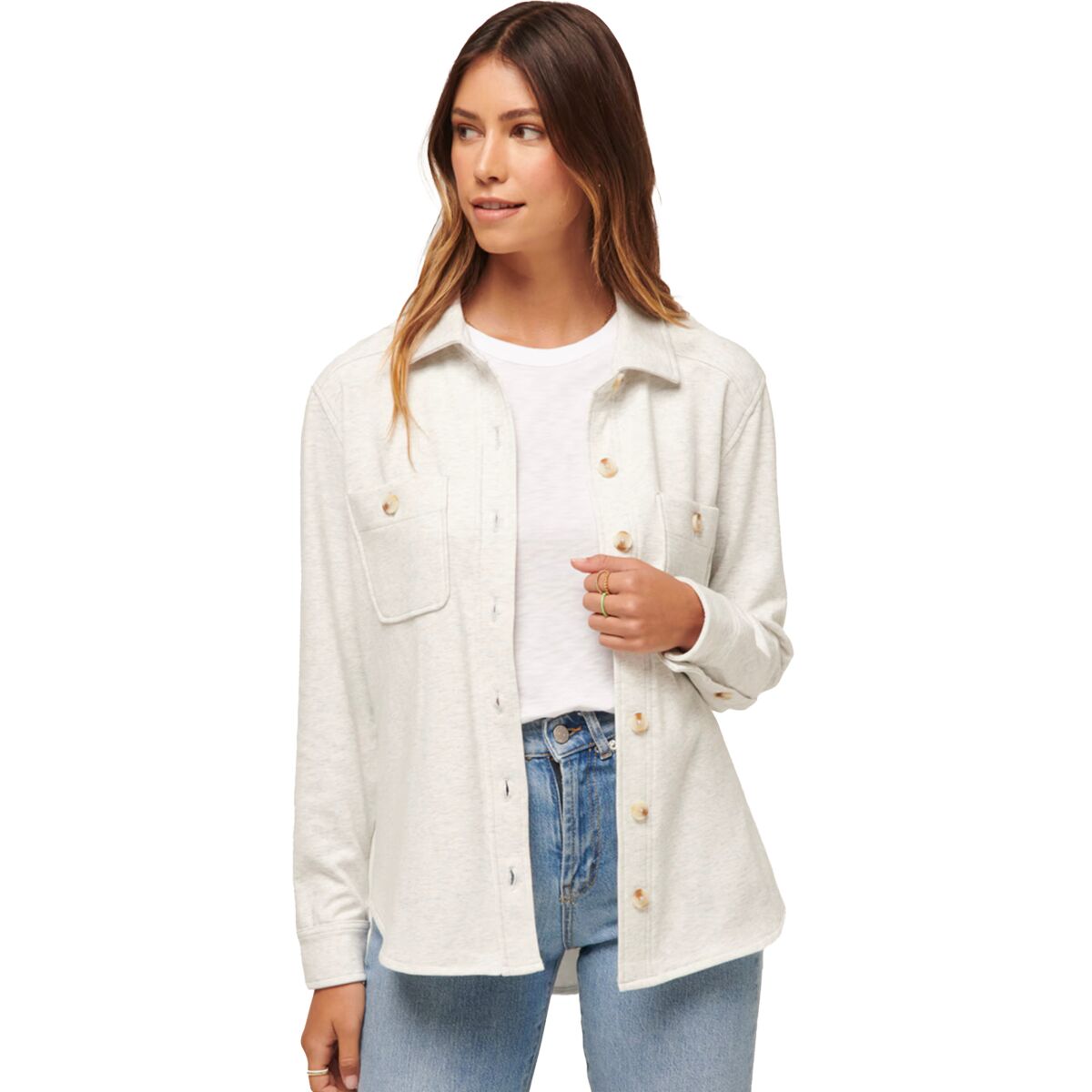 Image of TravisMathew Cloud Shacket - Women's Heather Light Grey, S