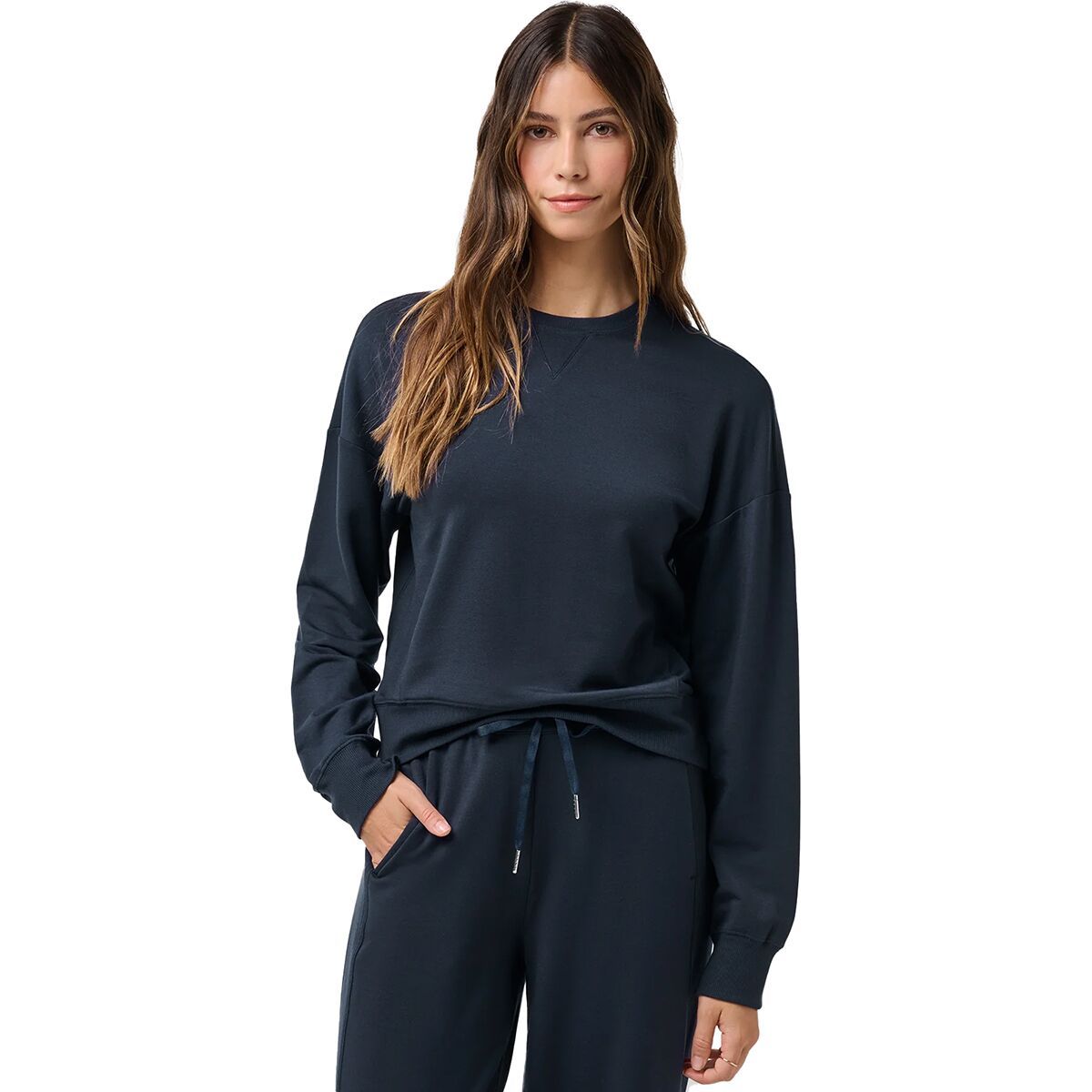 Image of TravisMathew Cloud Terry Crew Pullover - Women's Navy Blazer, XS