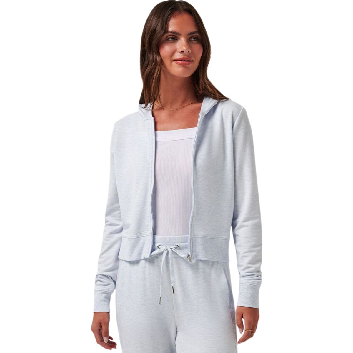 Image of TravisMathew Cloud Terry Zip Hooded Jacket - Women's Heather Ancient Wate, XS