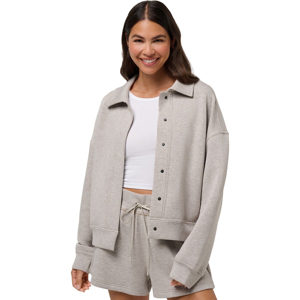 TravisMathew Cloudscape Button Down Shirt - Women's Heather Savannah Tan, M