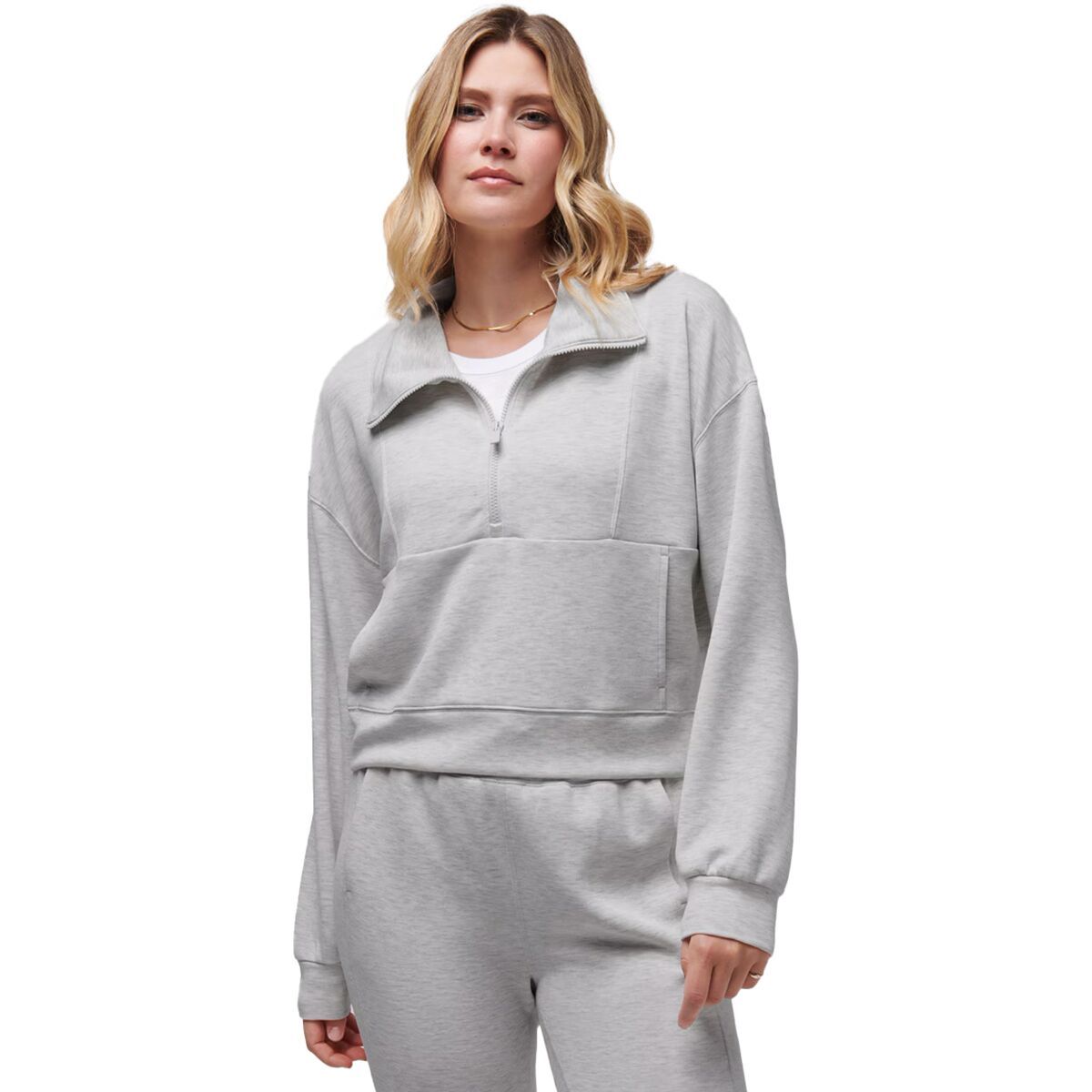 Image of TravisMathew Skyloft Soft 1/2-Zip Pullover - Women's Heather Light Grey, M