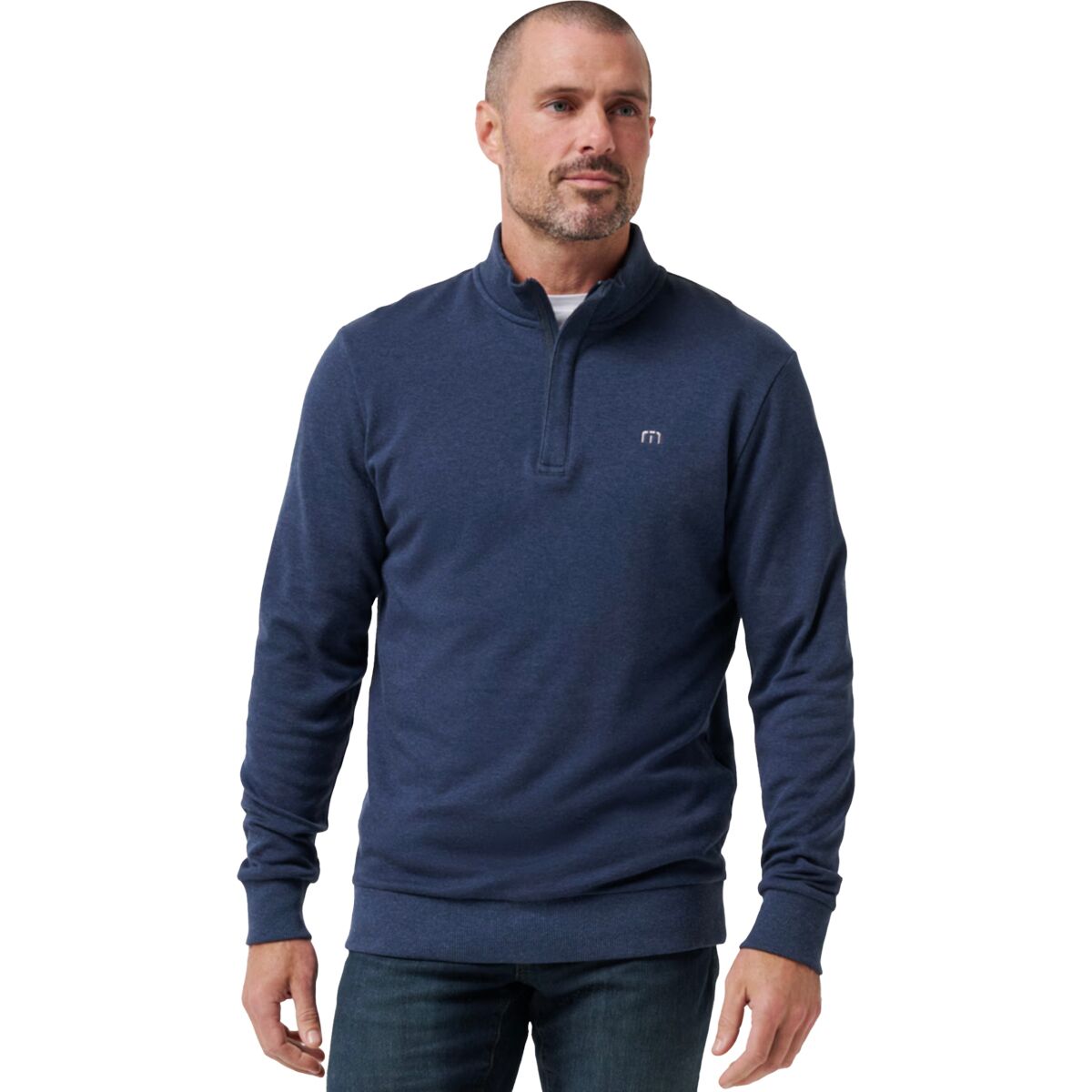 Image of TravisMathew Cloud Quarter Zip 2.0 - Men's Heather Blue, XL
