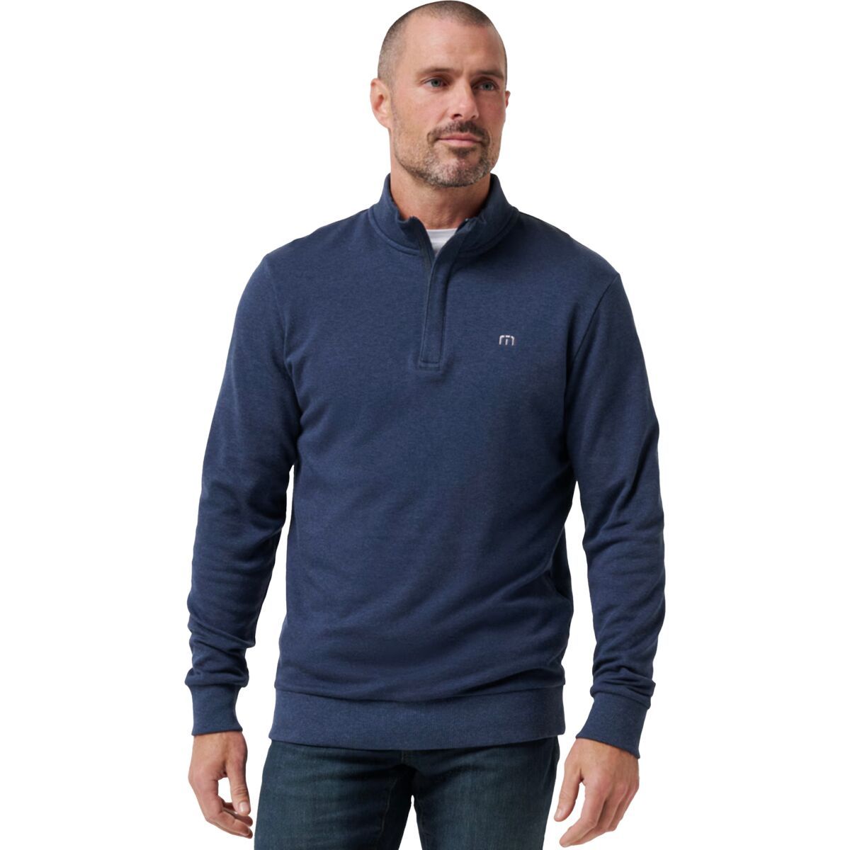 Image of TravisMathew Cloud Quarter Zip 2.0 - Men's Heather Blue, M