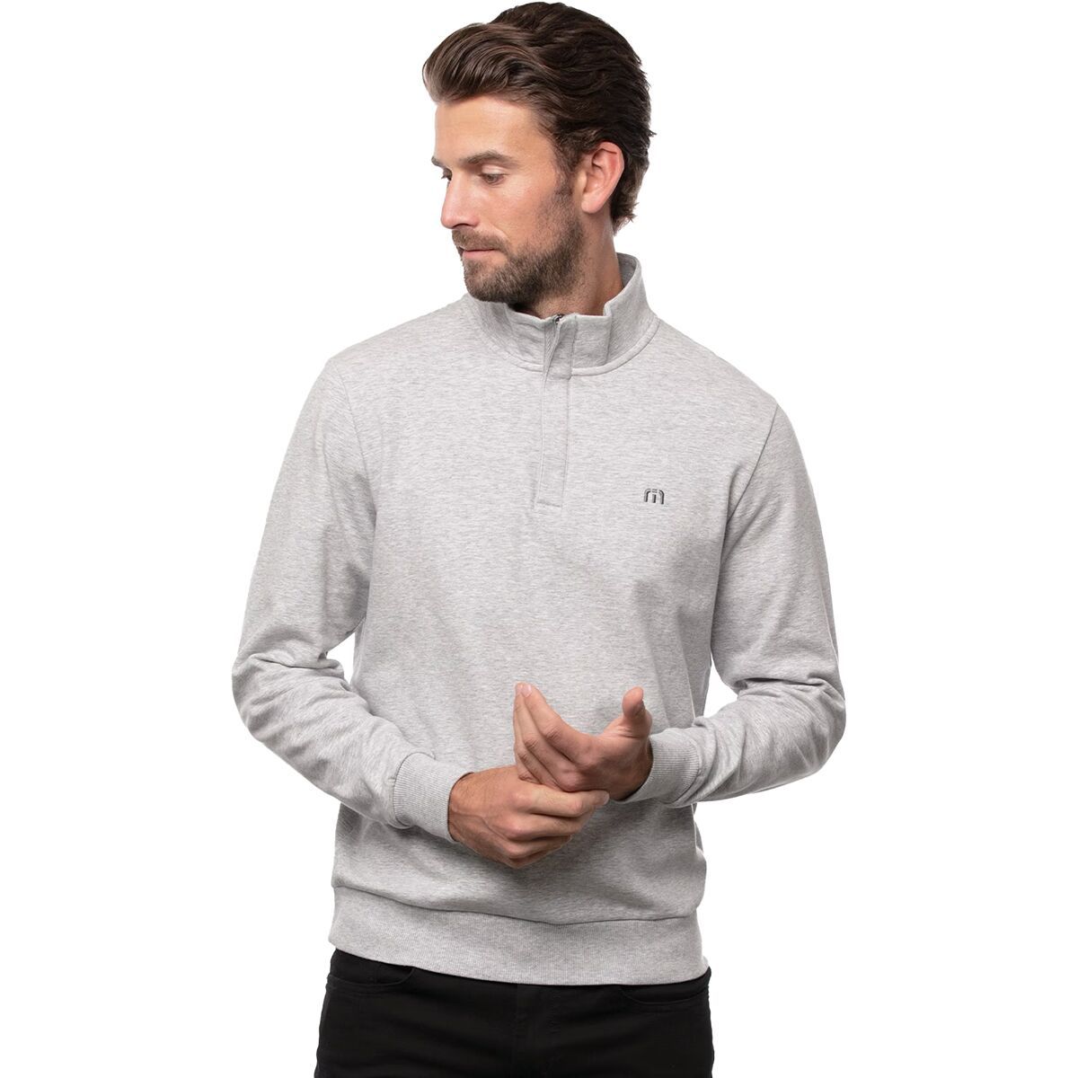 Image of TravisMathew Cloud Quarter Zip 2.0 - Men's Heather Light Grey, S