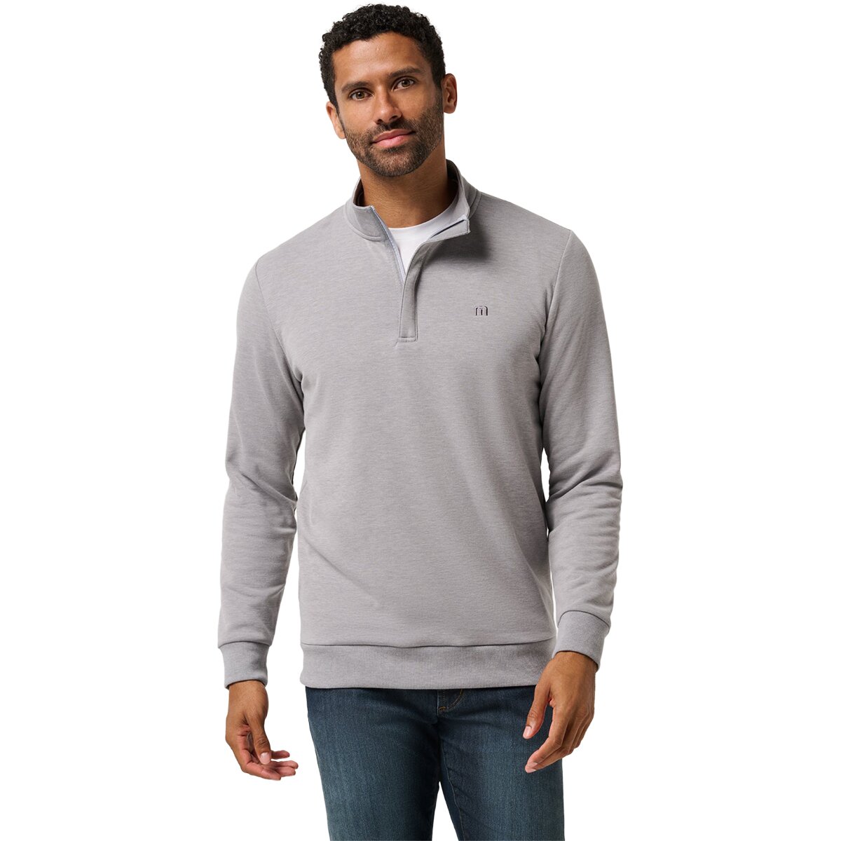 Image of TravisMathew Cloud Quarter Zip 2.0 - Men's Heather Medium Grey, M