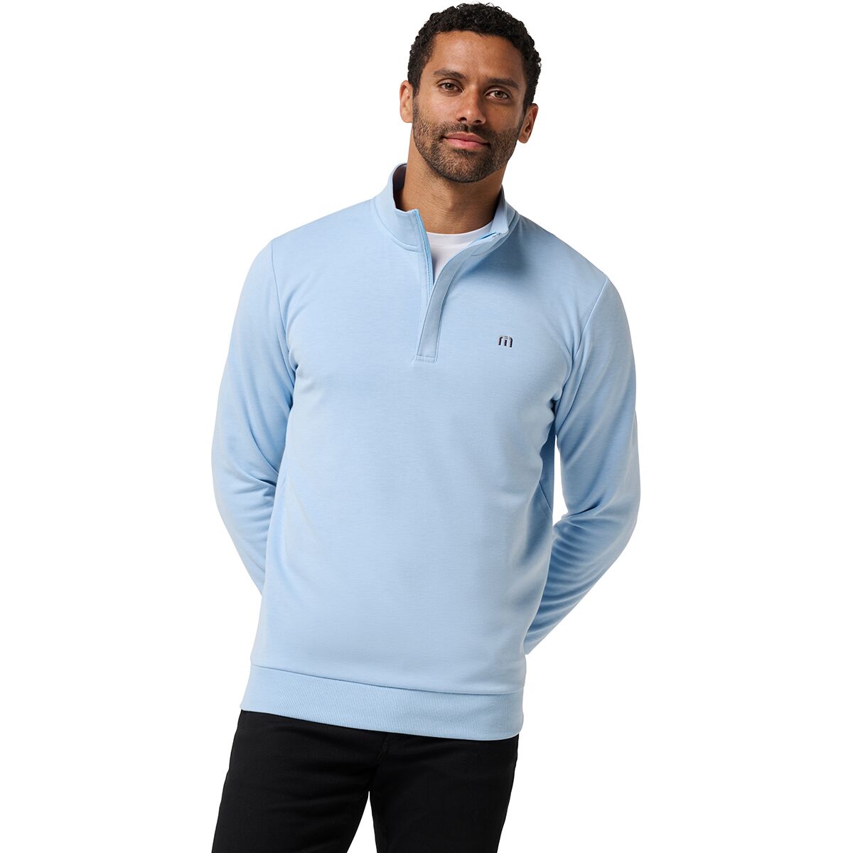 Image of TravisMathew Cloud Quarter Zip 2.0 - Men's Heather Powder Blue, XXL