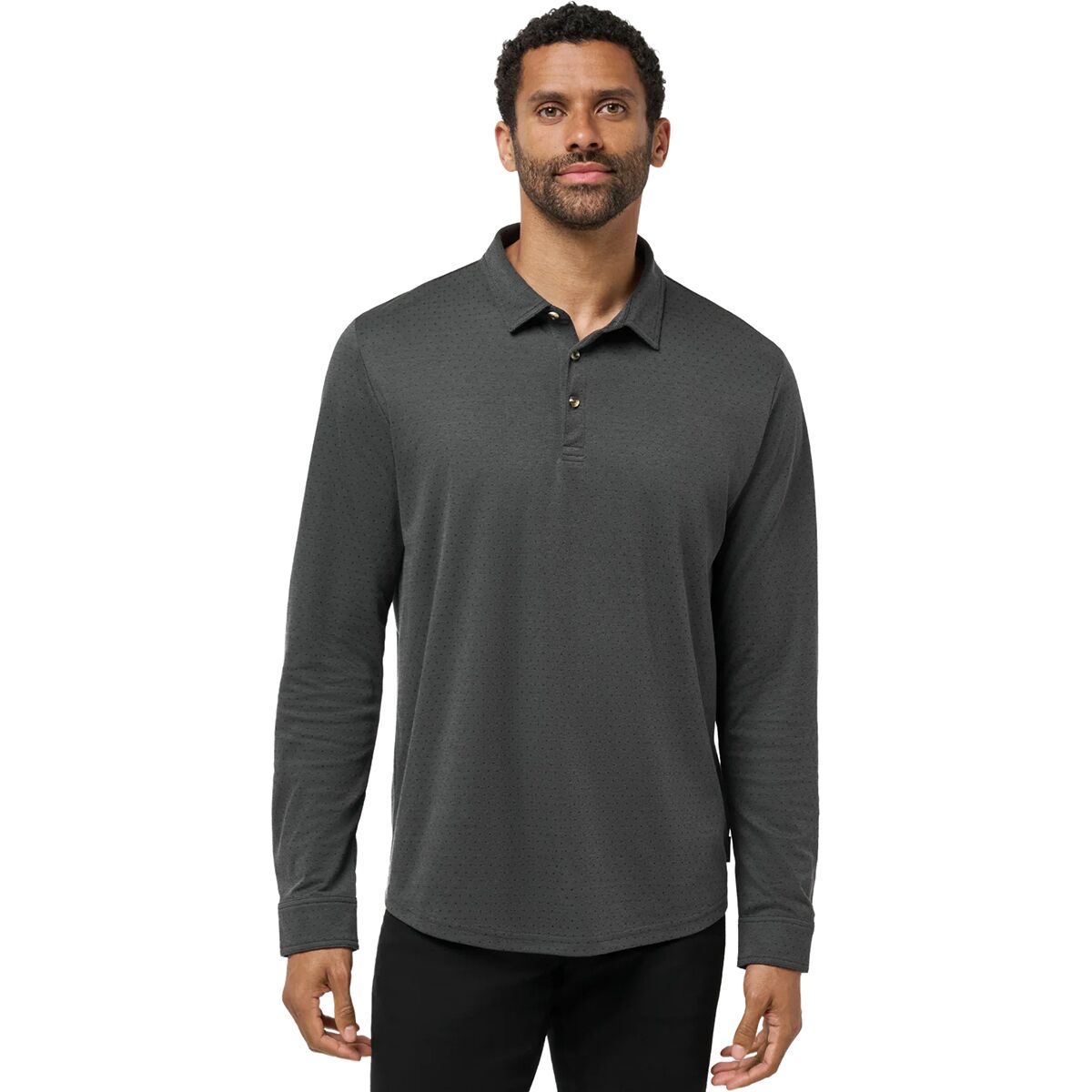 Image of TravisMathew Handsome Town Long-Sleeve Polo - Men's Heather Black, S