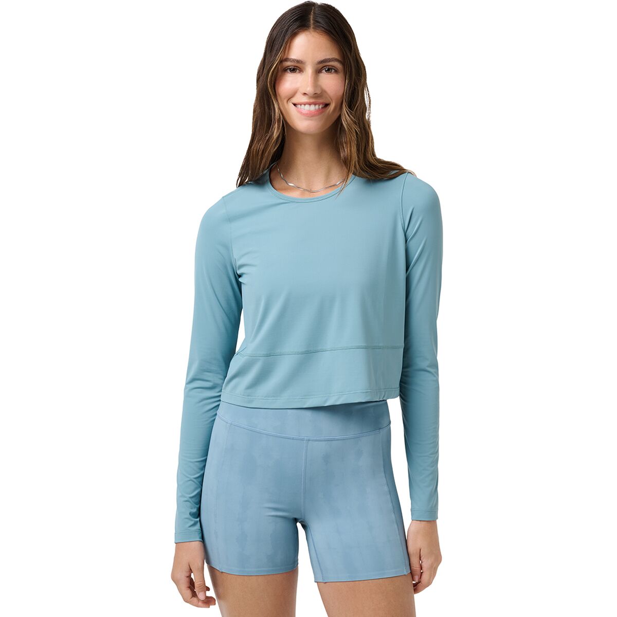 Image of TravisMathew Moveknit Solstice Long-Sleeve Top - Women's Smoke Blue, L