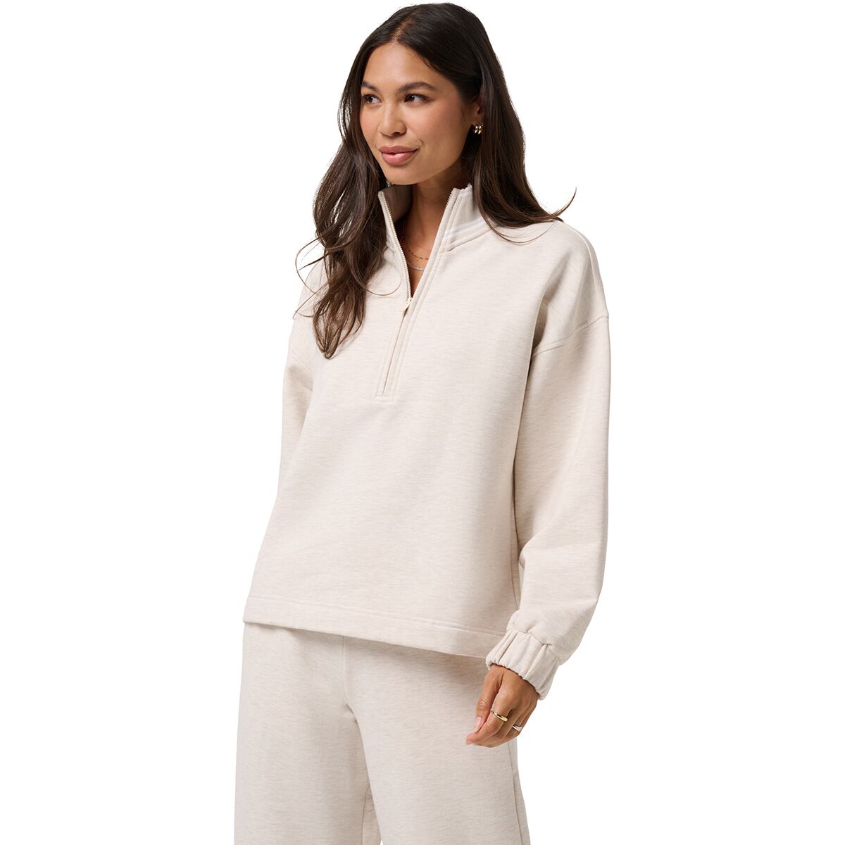 Image of TravisMathew Cloud Fleece Clubside Half-Zip Pullover - Women's Heather Brazilian Sa, M