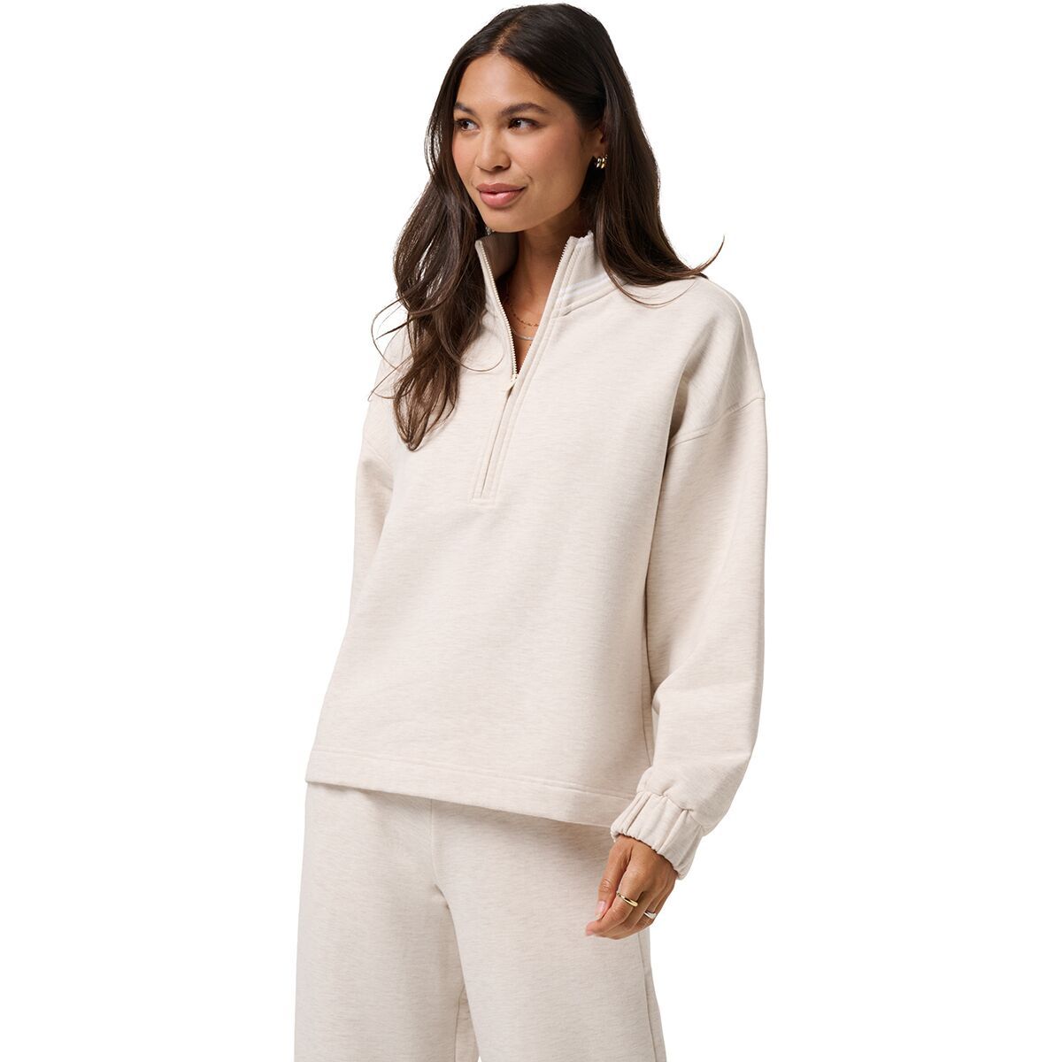 Image of TravisMathew Cloud Fleece Clubside Half-Zip Pullover - Women's Heather Brazilian Sa, L