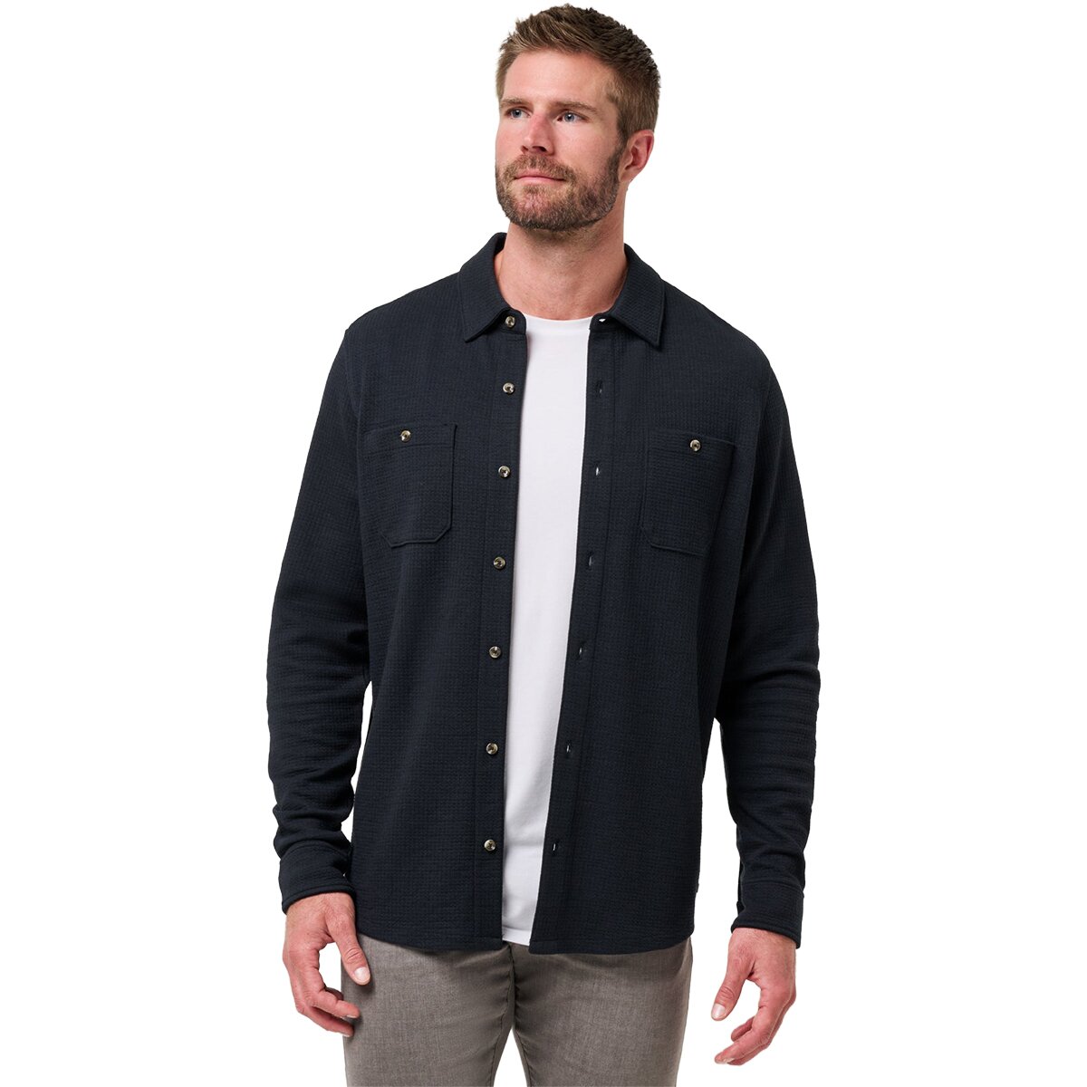 Image of TravisMathew Cloud Waffle Button Shirt - Men's Black, XXL