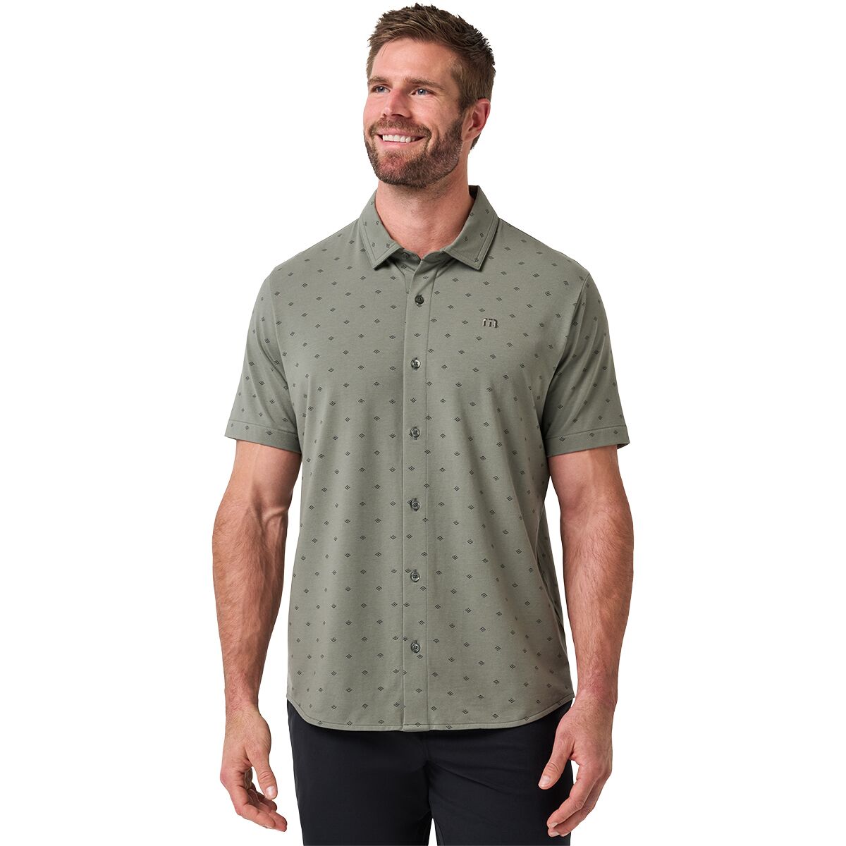Image of TravisMathew Comfortknit Geo Shirt - Men's Dark Olive, XL