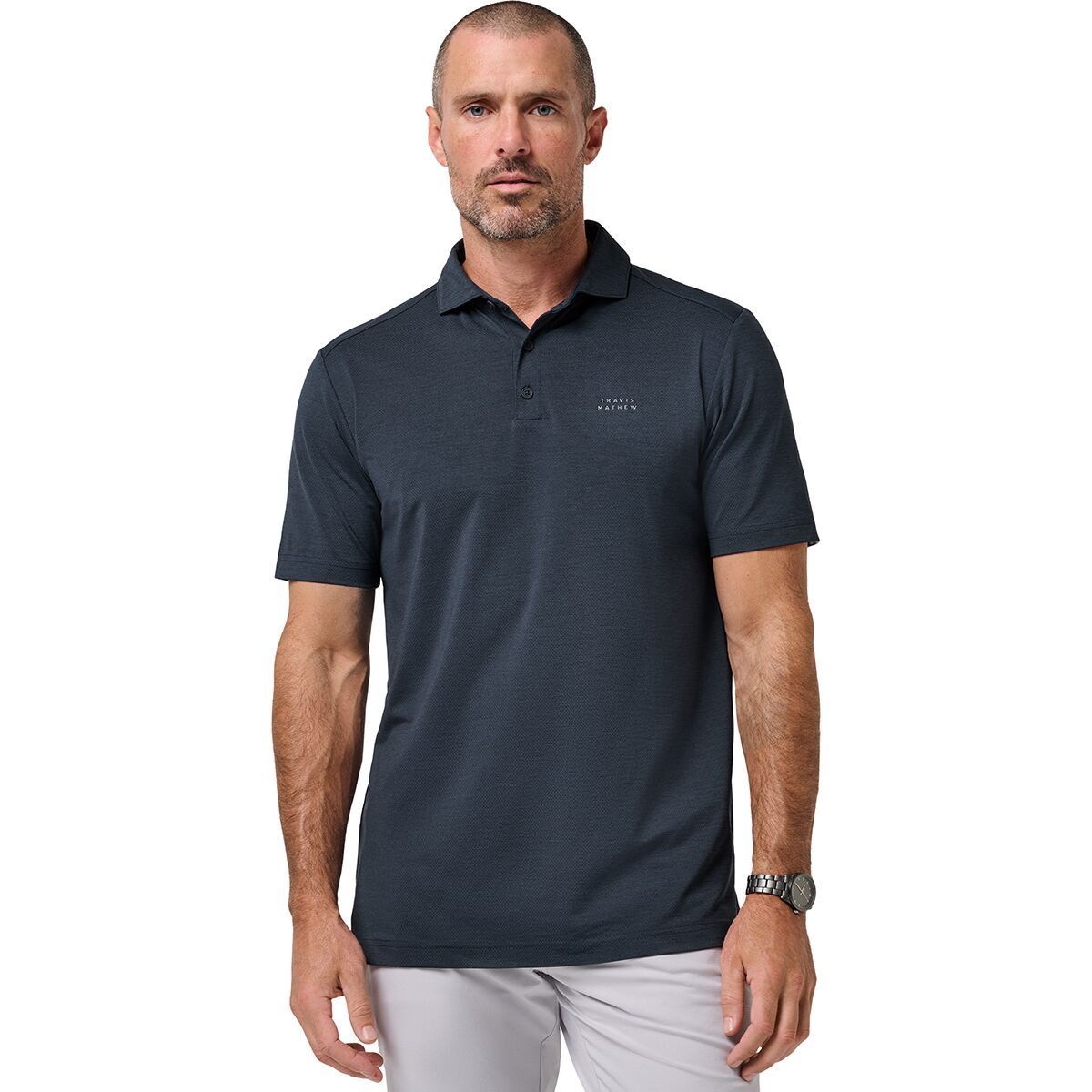 Image of TravisMathew Heater Active Polo Shirt - Men's Total Eclipse, M
