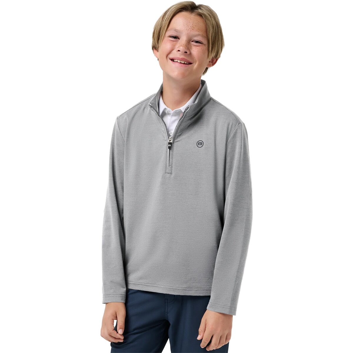 Image of TravisMathew Heater Pro 1/4-Zip Pullover - Boys' Heather Grey, S