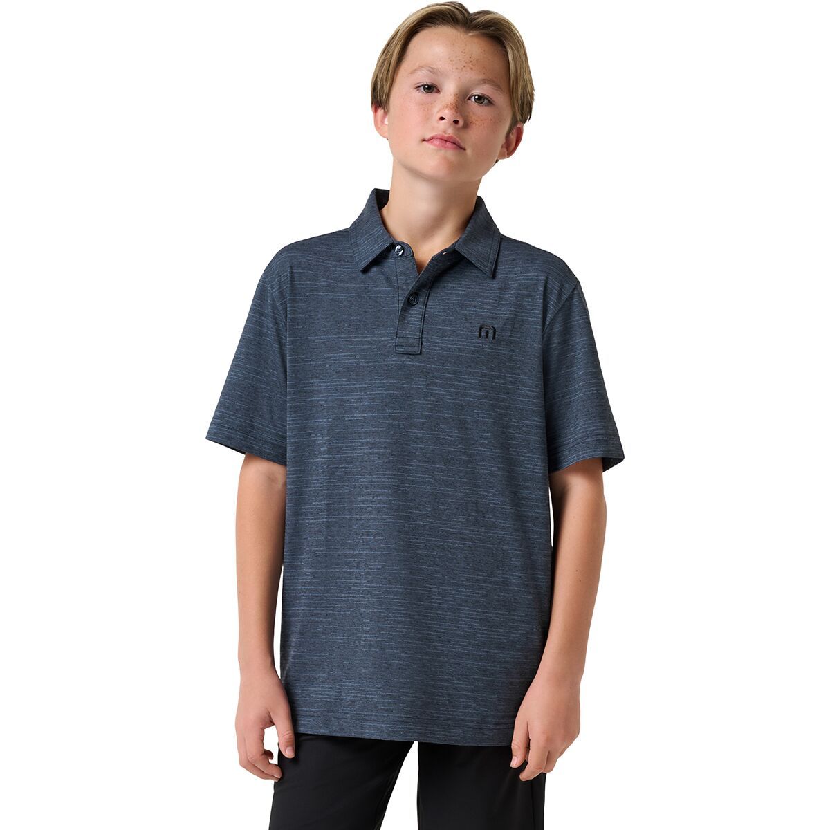 Image of TravisMathew The Heater Polo Shirt - Boys' Vintage Indigo/Black, M