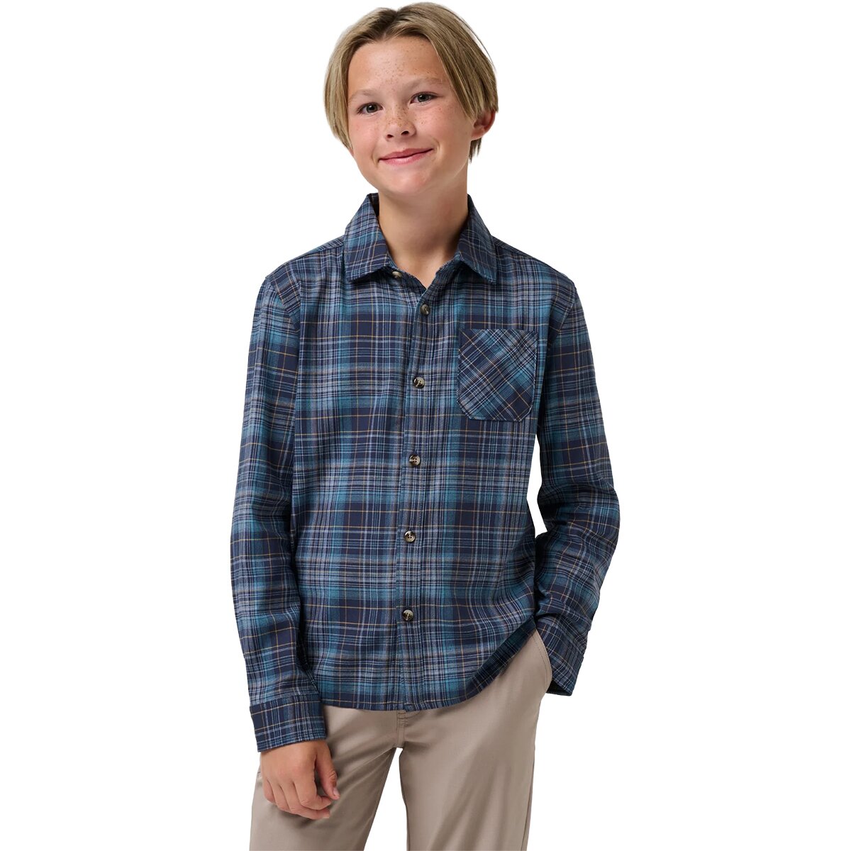 TravisMathew TravisMathew Cloud Flannel Plaid Shirt - Kids' Total Eclipse/Rain W, M