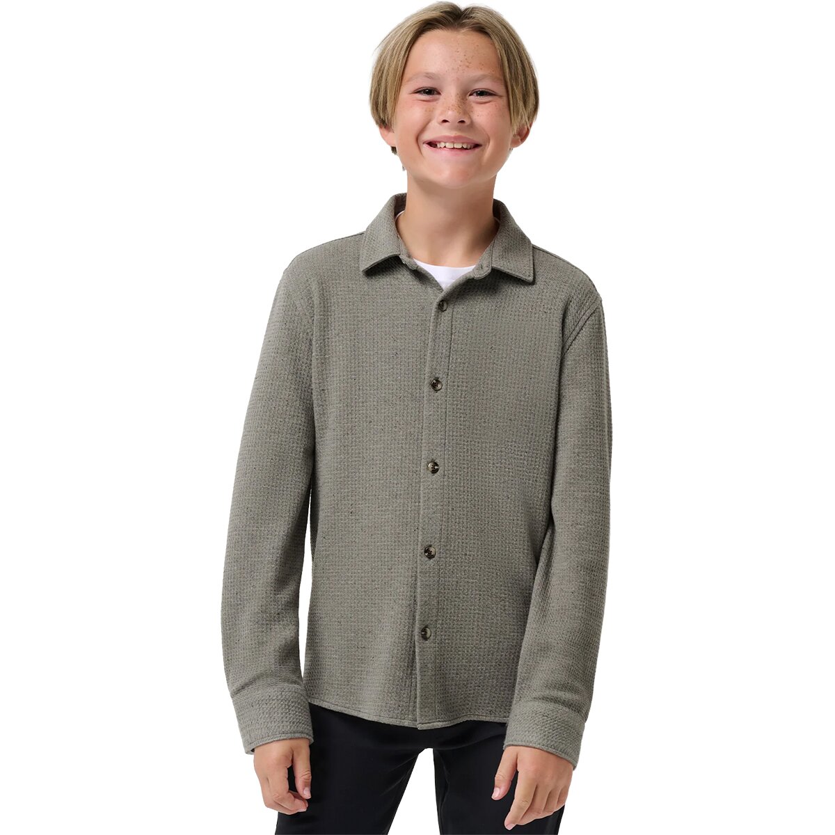 Image of TravisMathew Cloud Waffle Button Up Shirt - Kids' Dark Olive, L