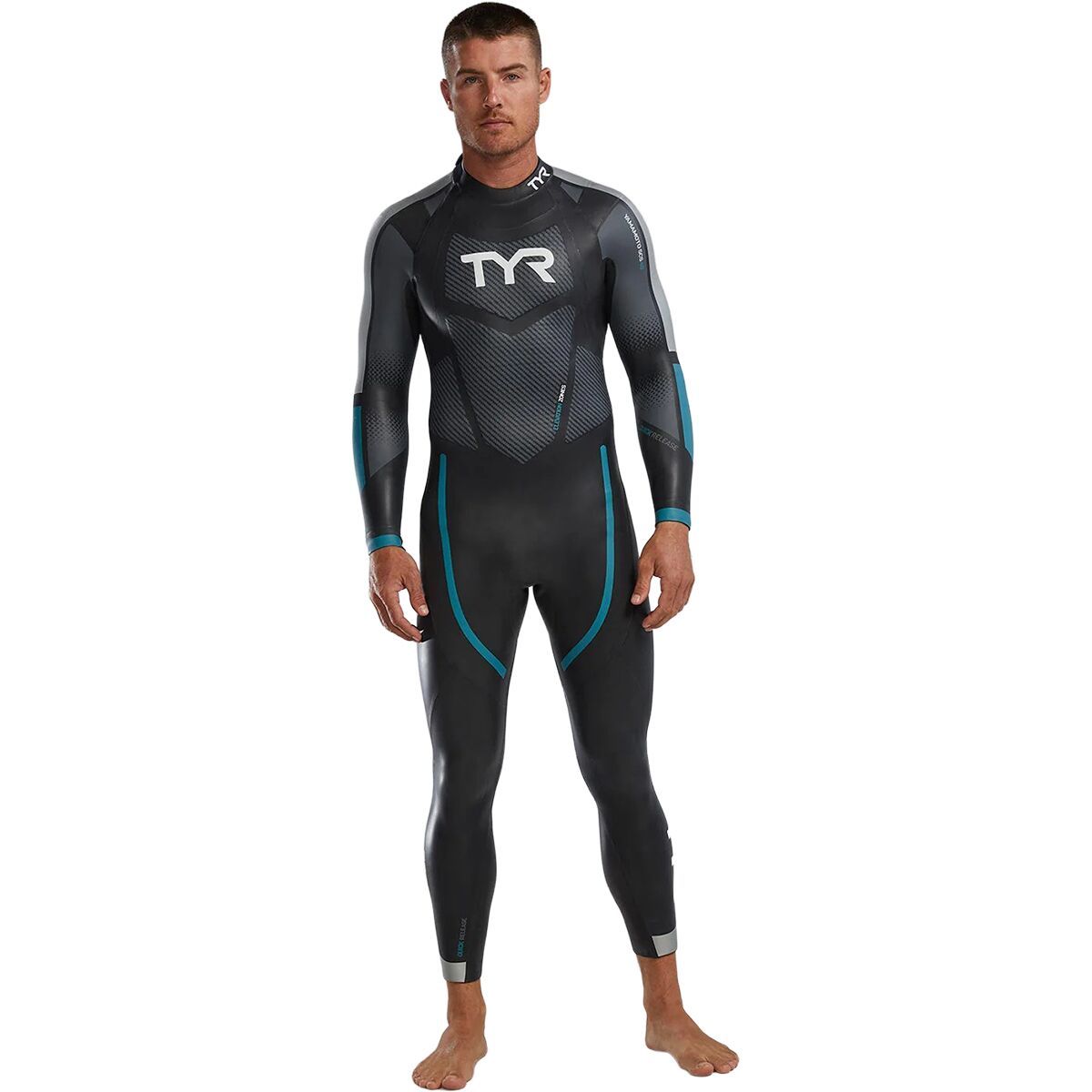 Image of TYR Hurricane CAT3 Wetsuit - Men's Silver/Turq, L