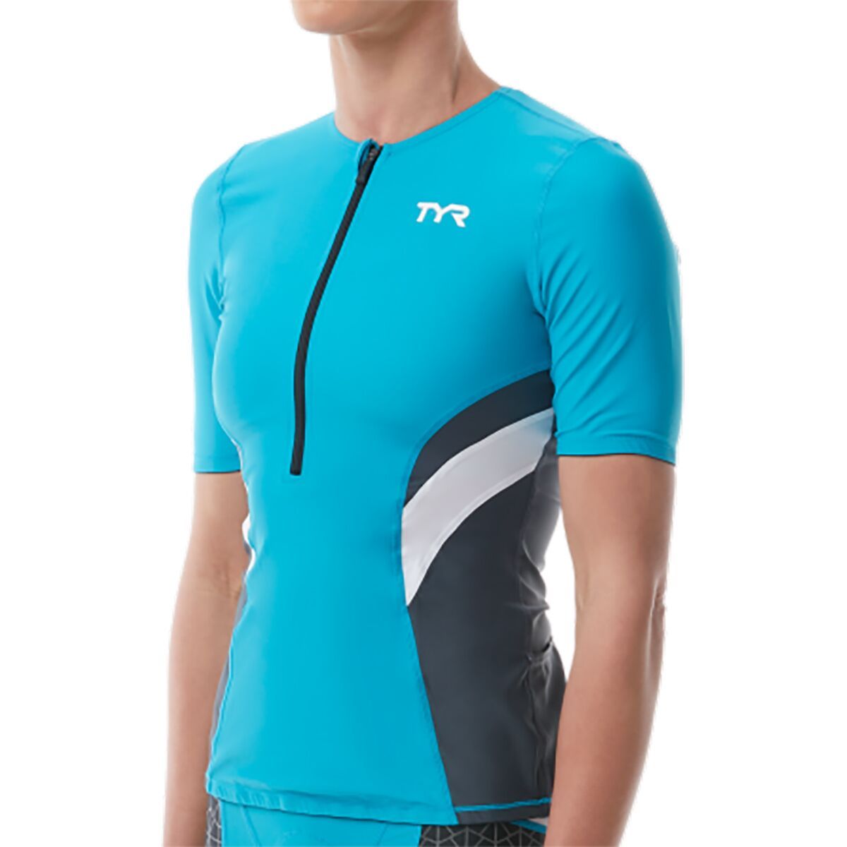 Image of TYR Competitor Short-Sleeve Top - Women's Turquoise/Grey/White, L