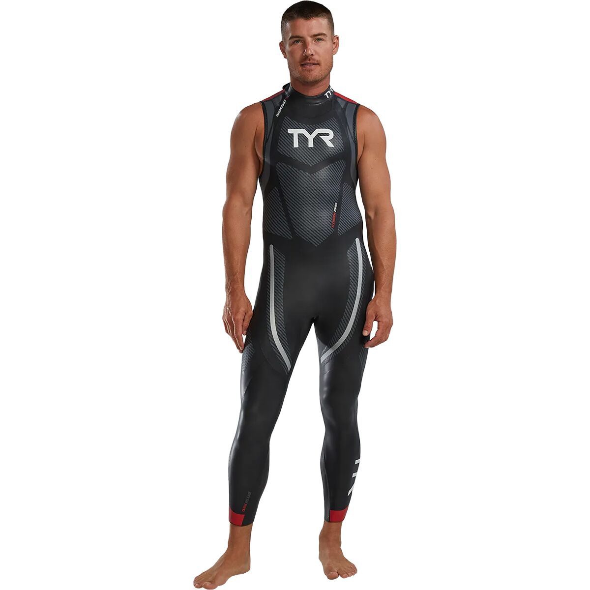 TYR Hurricane Cat 5 Sleeveless Wetsuit - Men's Silver/Red, M