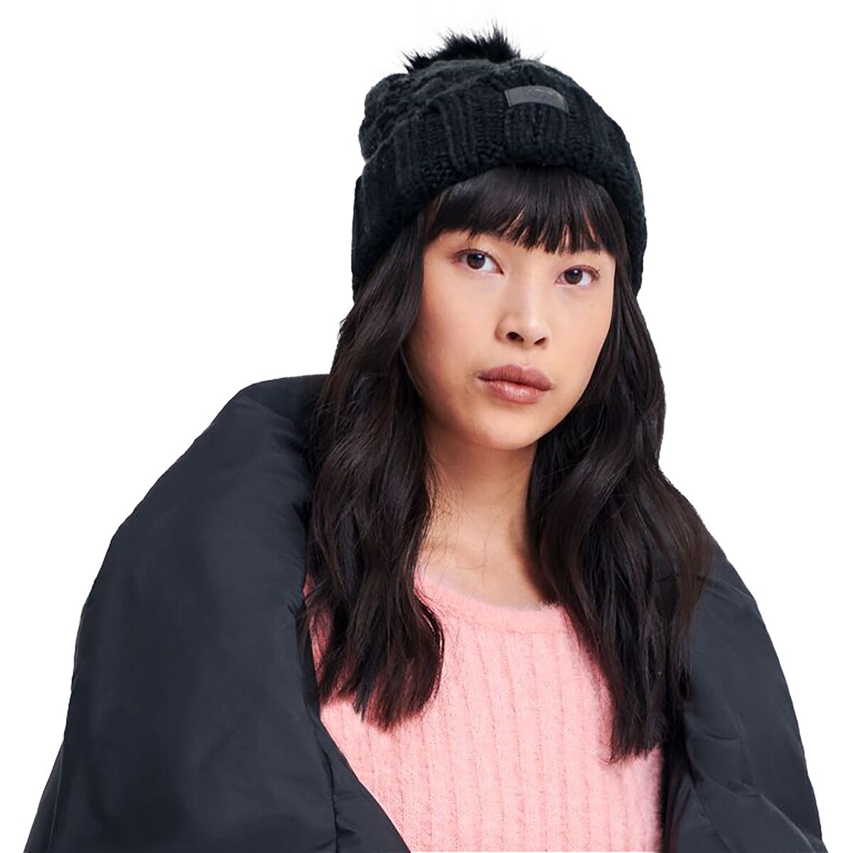 UGG Knit Cable Beanie Faux Fur Pom