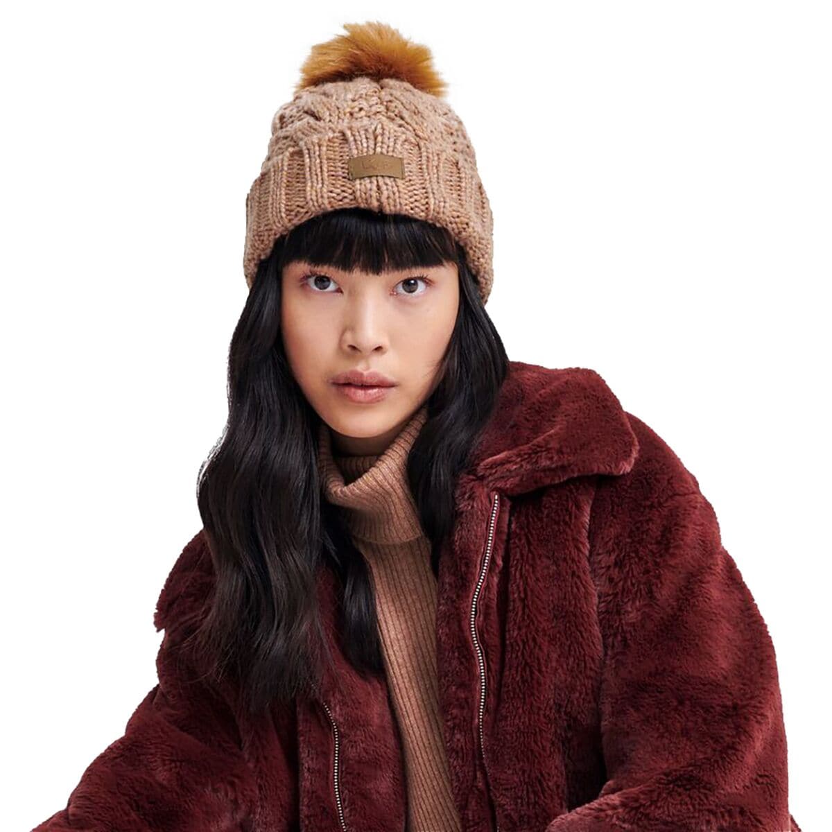 UGG Knit Cable Beanie Faux Fur Pom - Accessories