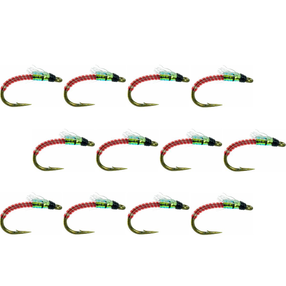 Umpqua Jujubee Midge Flash 12-Pack Red, 22