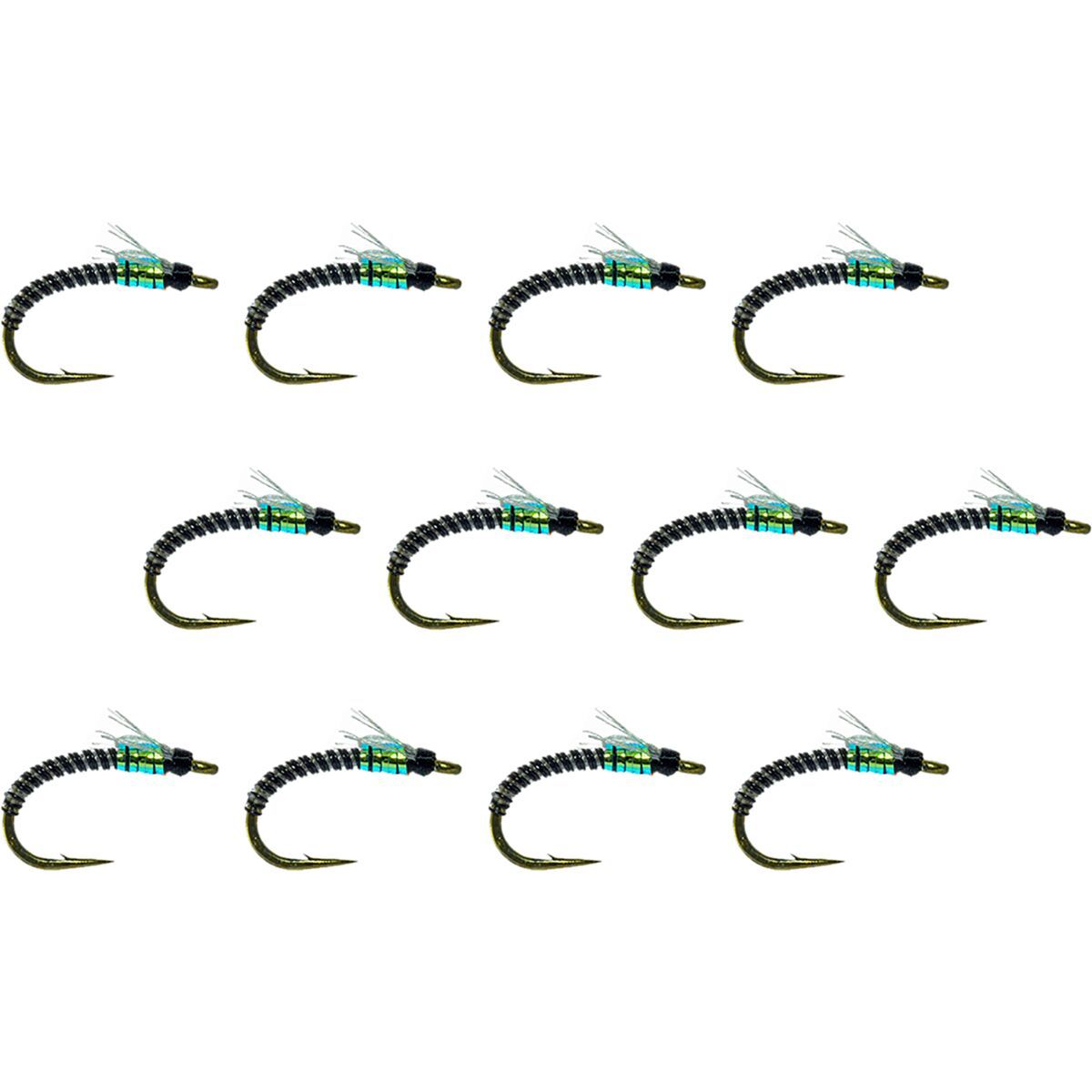 Umpqua Jujubee Midge Flash 12-Pack Zebra, 22