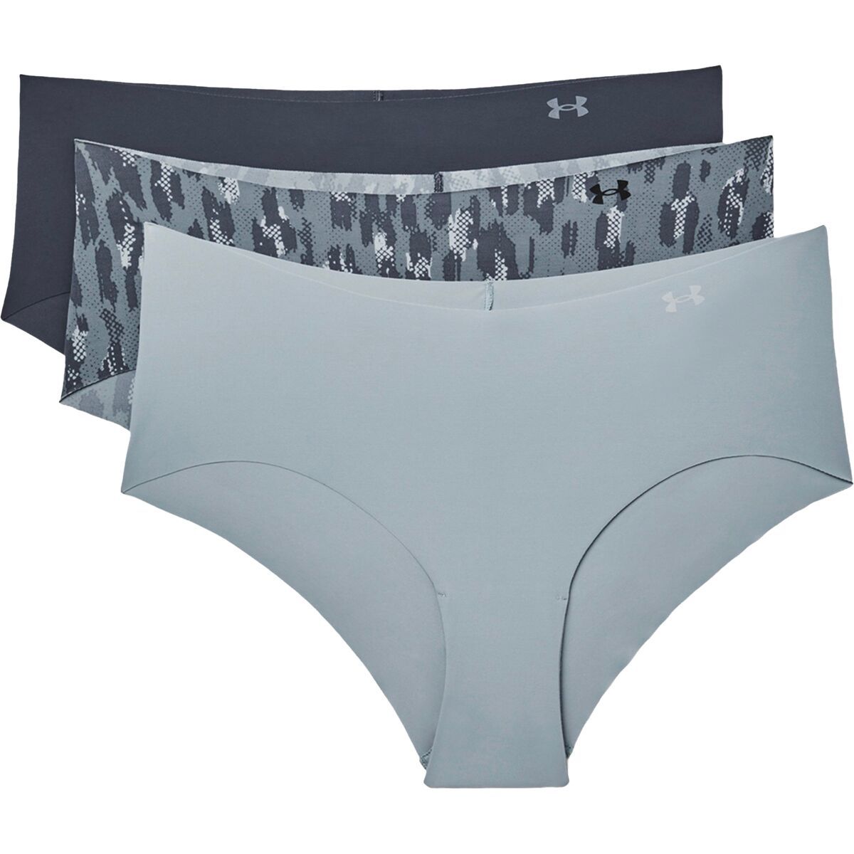 Under Armour Pure Stretch Hipster Underwear - 3-Pack - Women's Downpour Gray/Harbor Blue/White, XS