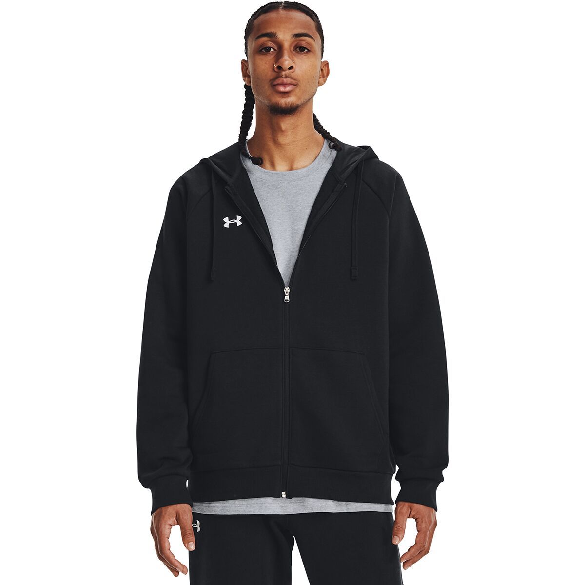 Under Armour Rival Fleece Full-Zip Hoodie - Men's Black/White, S