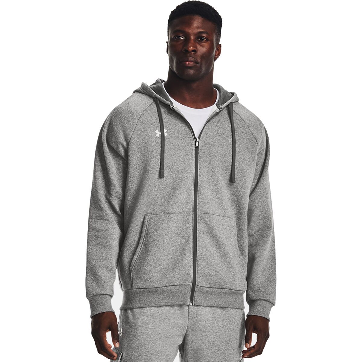 Under Armour Rival Fleece Full-Zip Hoodie - Men's Castlerock Light Heather/White, XL