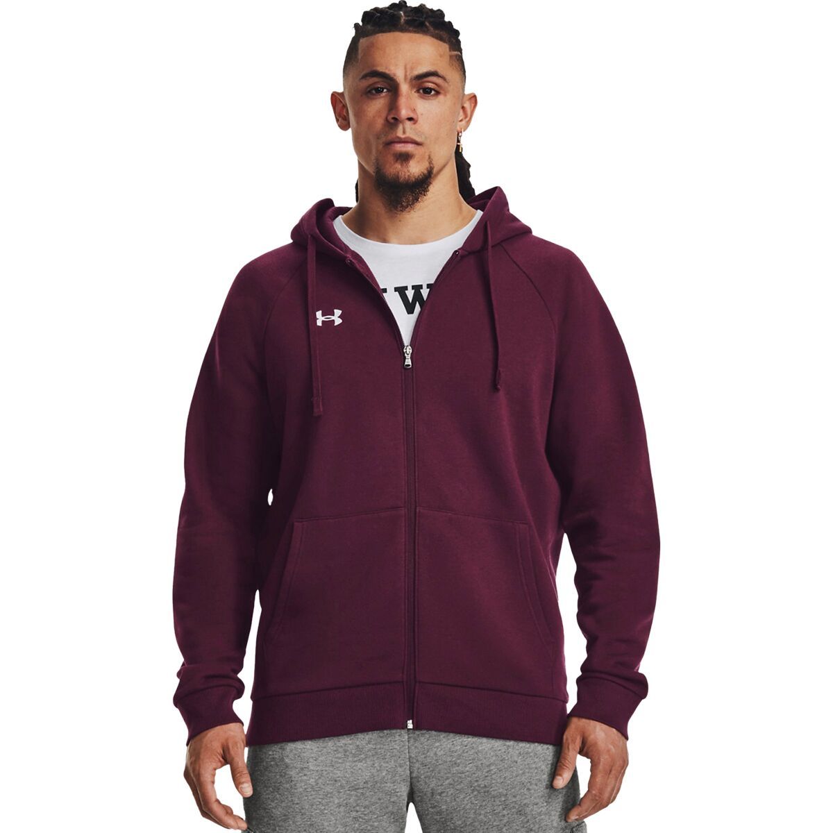 Under Armour Rival Fleece Full-Zip Hoodie - Men's Dark Maroon/White, M