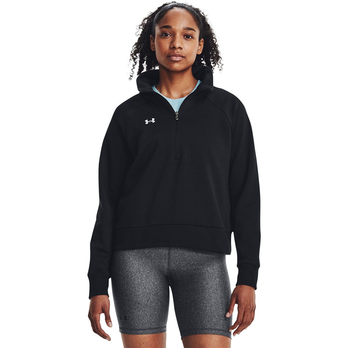 Under Armour Rival Fleece 1/2-Zip Pullover - Women's Black/White, XL