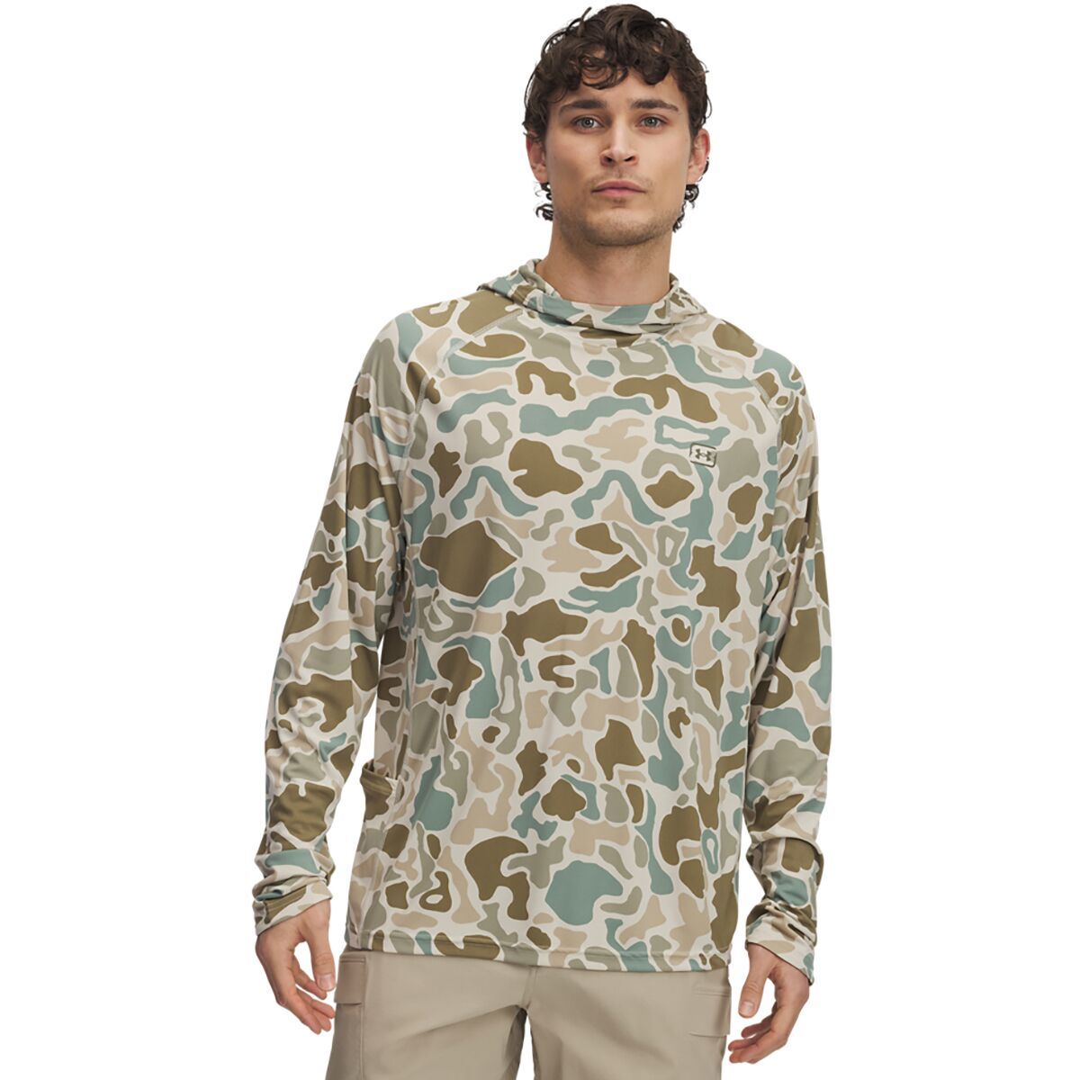 Image of Under Armour Fish Elite Printed Hoodie - Men's Sandstorm/Marine OD Green, L