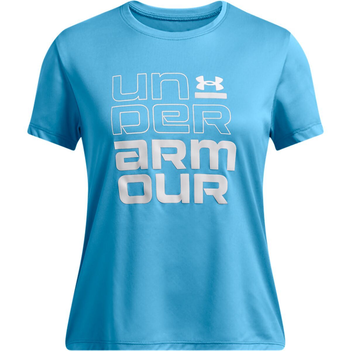 Under Armour Tech Split Wordmark Short-Sleeve Top - Girls' Ether Blue/Halo Gray/White, L