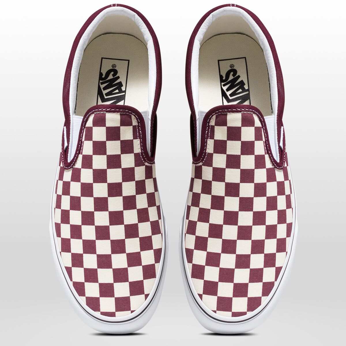 Burgundy checkered on sale vans slip ons