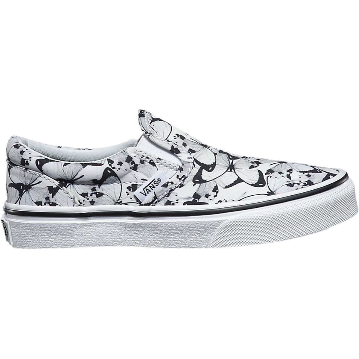 Vans Classic Slip-On Skate Shoe - Girls' (Butterfly) True White/Black, 1.5