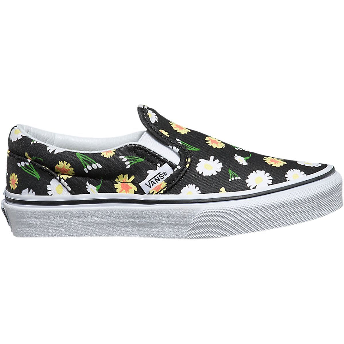 Vans Classic Slip-On Skate Shoe - Girls' (Daisy) Black/True White, 2.5