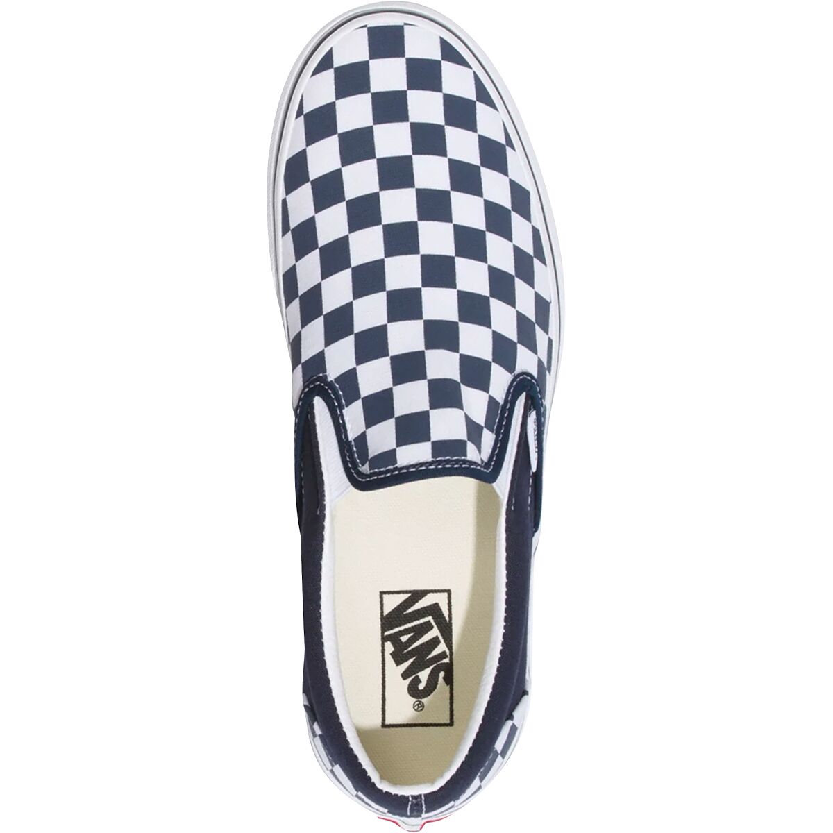blue and white checkered slip on vans