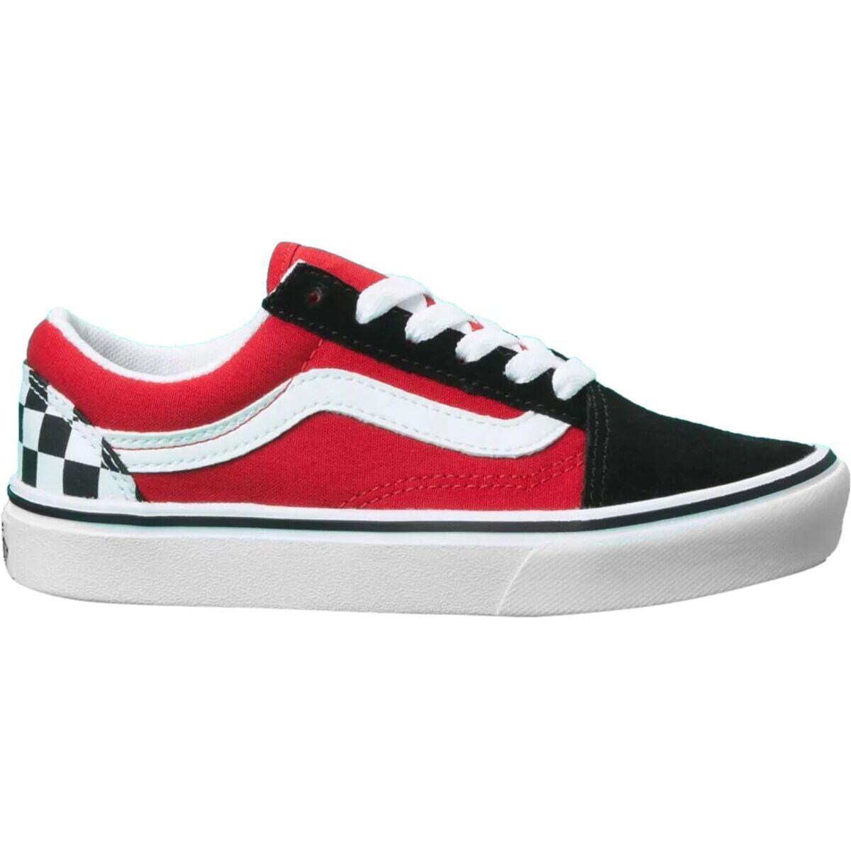Vans Checkerboard ComfyCush Old Skool Shoe - Boys' (Checkerboard) Black/Red, 2.0