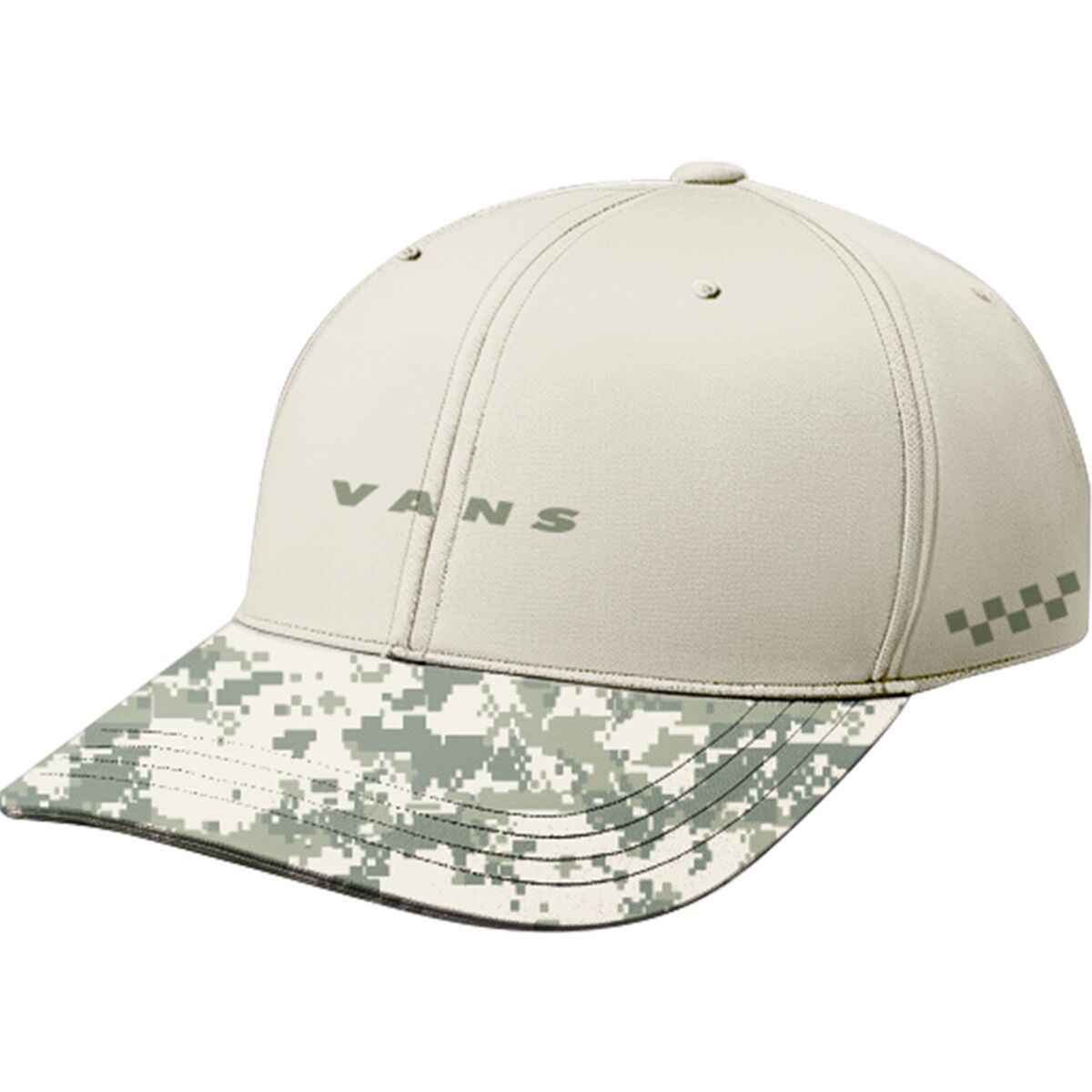 Image of Vans Check Side Curved Bill Jockey Hat - Men's Neutral Olive/Marshmallow, One Size