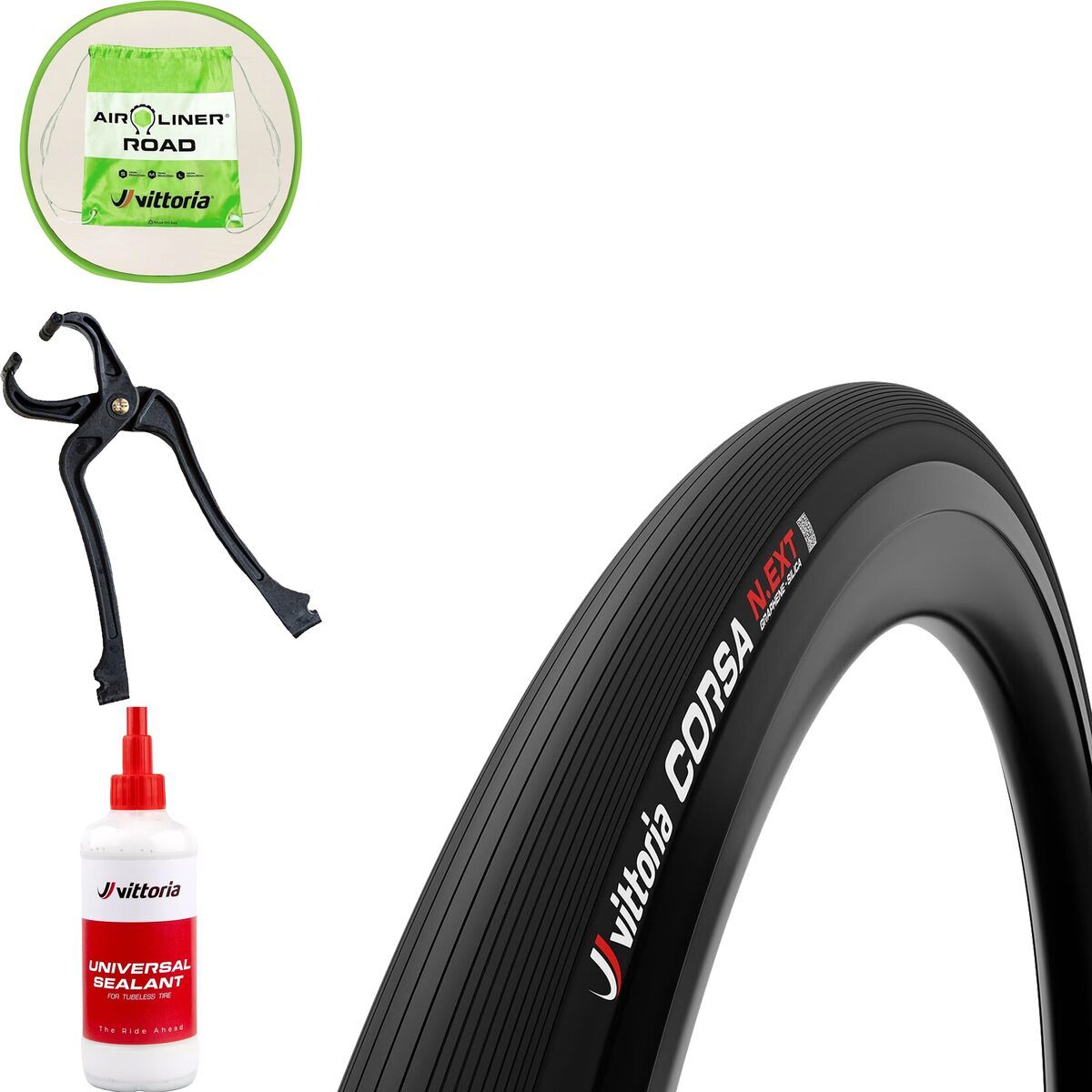 Image of Vittoria Corsa N.EXT G2.0 TLR Tubeless Tire Set Black,700x26, 2Tires,2BottlesSealant,2Air-Liners