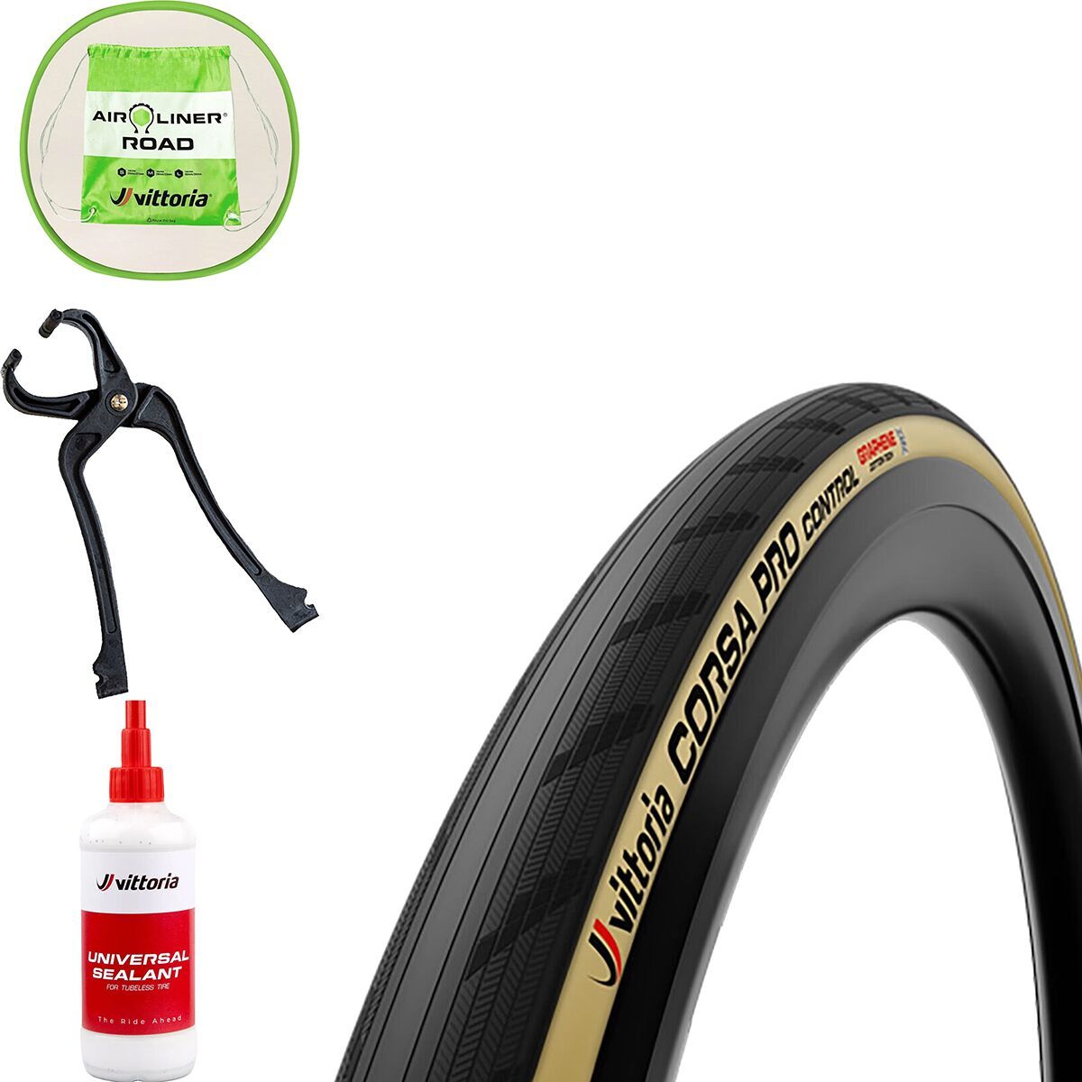 Image of Vittoria Corsa Pro Control G2.0 Tubeless Tire Set Gumwall/Black,700x30, 2Tires,2BottlesSealant,2Air-Liners
